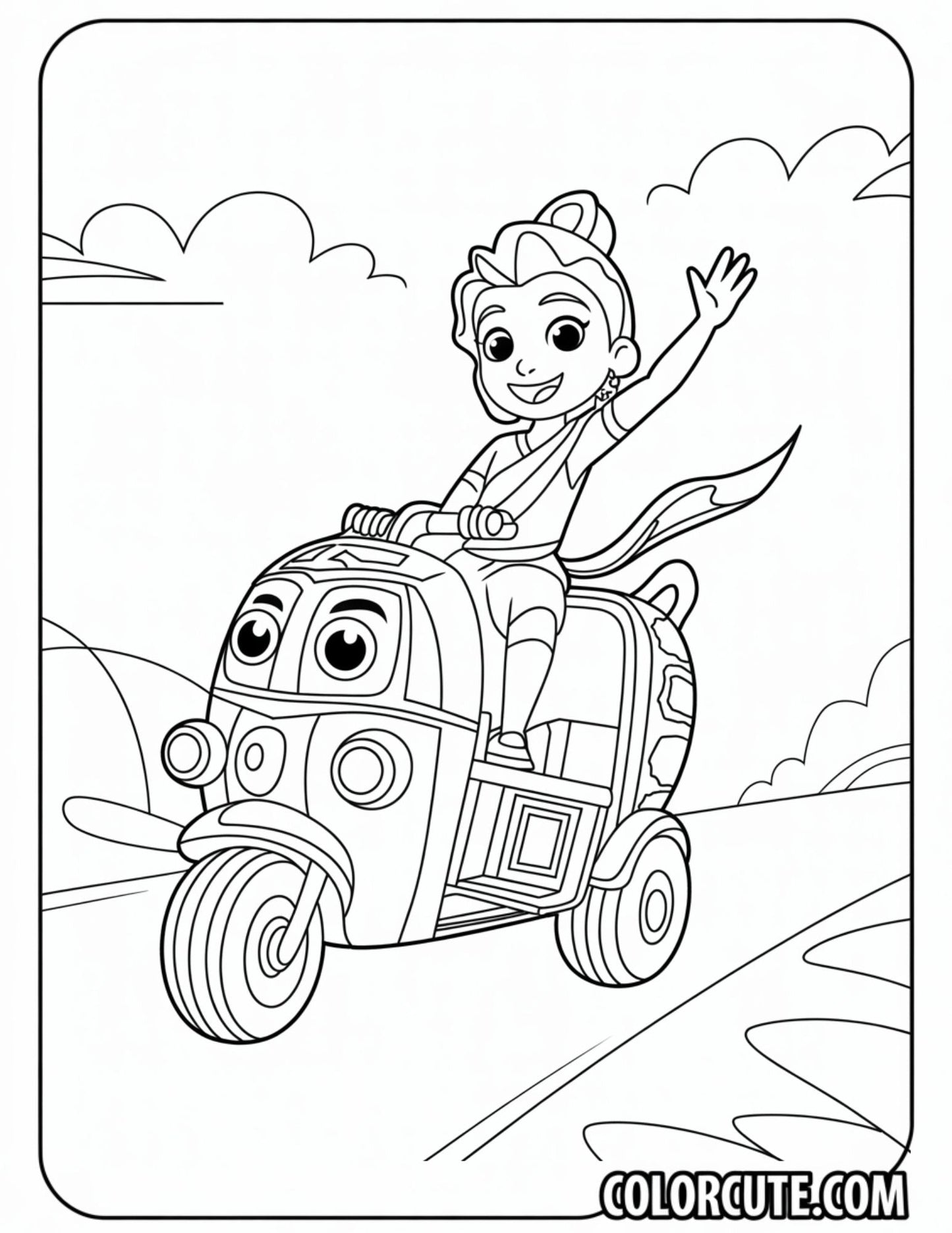 Tuk Tuk Raya Coloring Page | Free PDF Printables