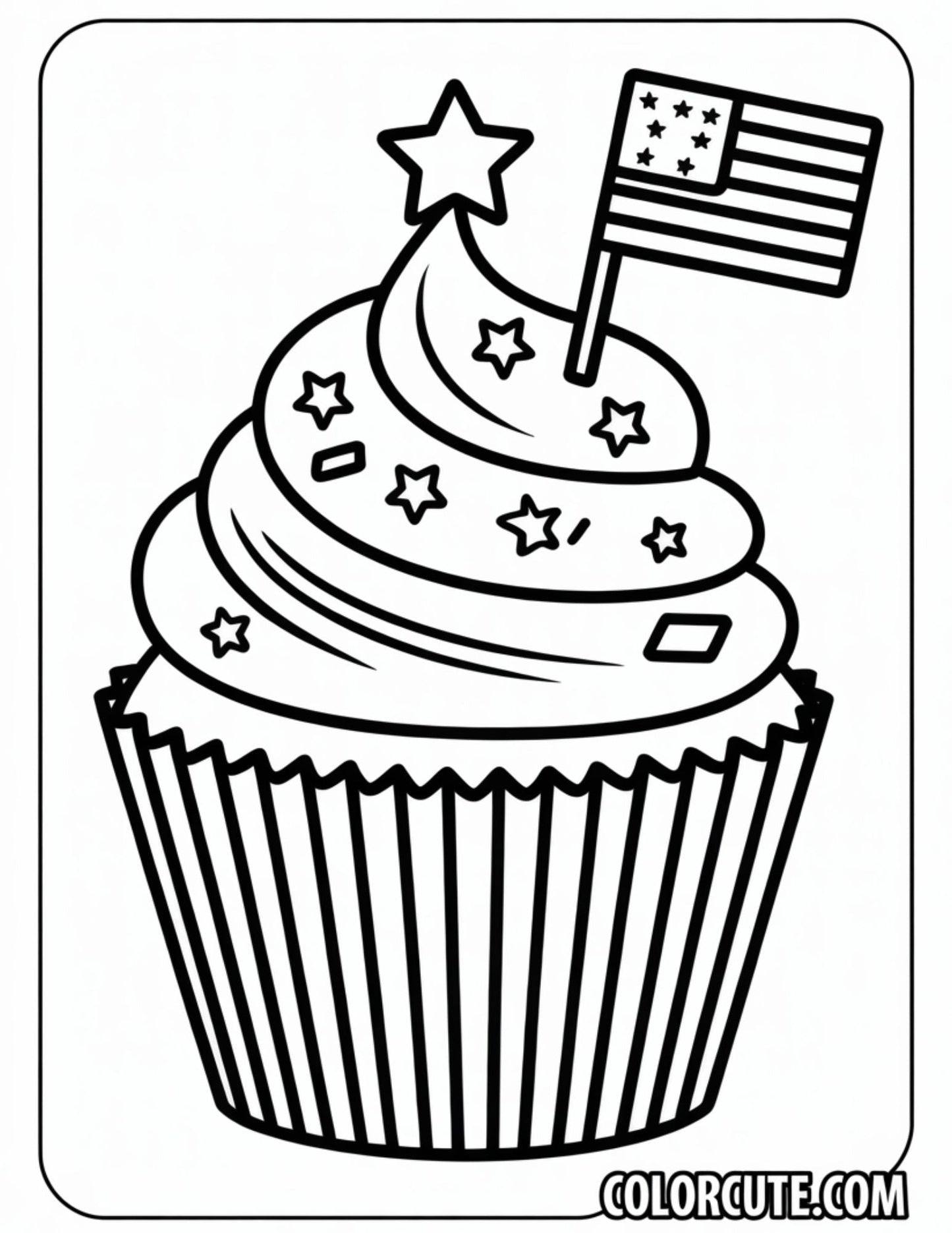 4th of July Cupcake Coloring Pages | Free PDF Printables