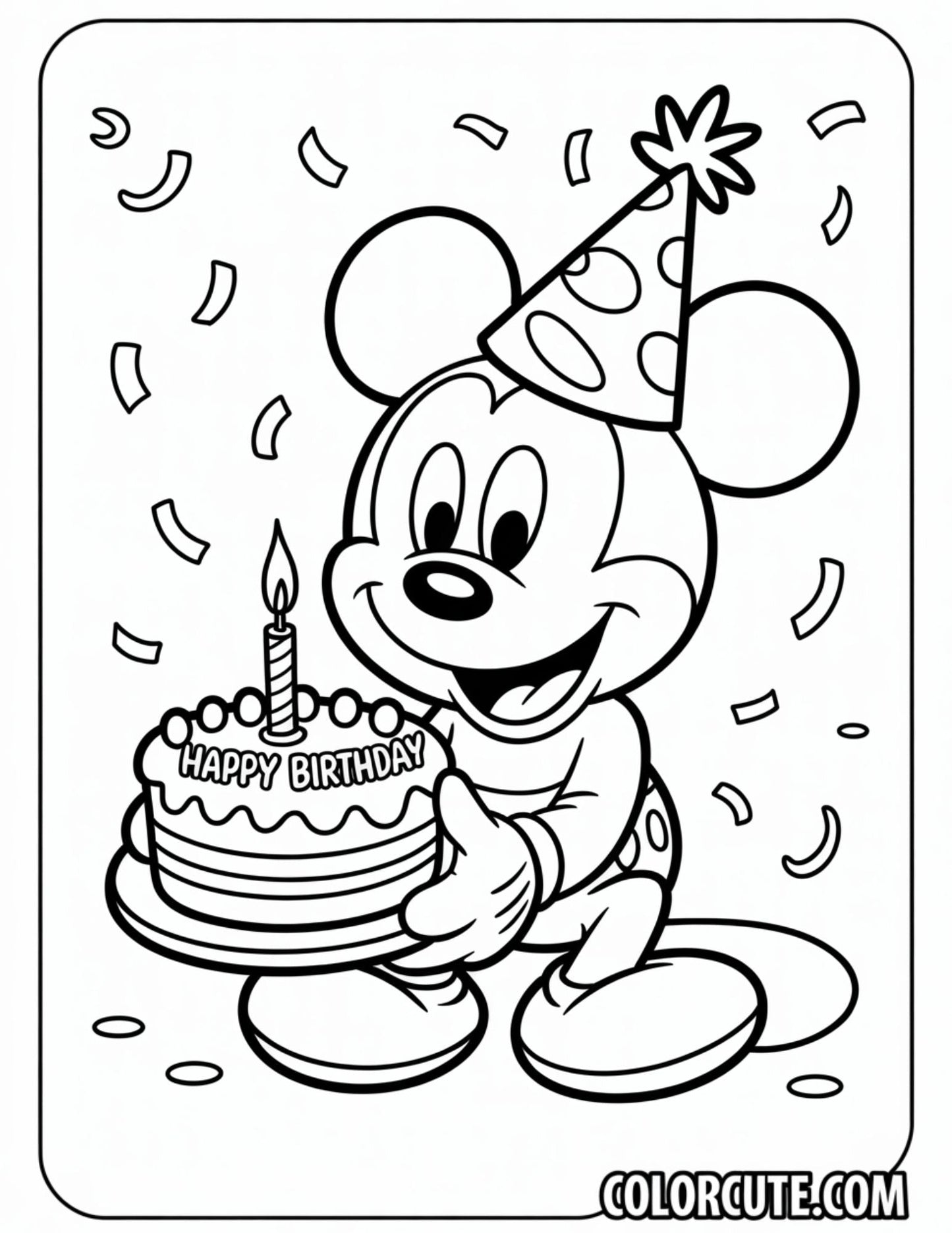 Birthday Mickey Mouse Coloring Pages | Free PDF Printables