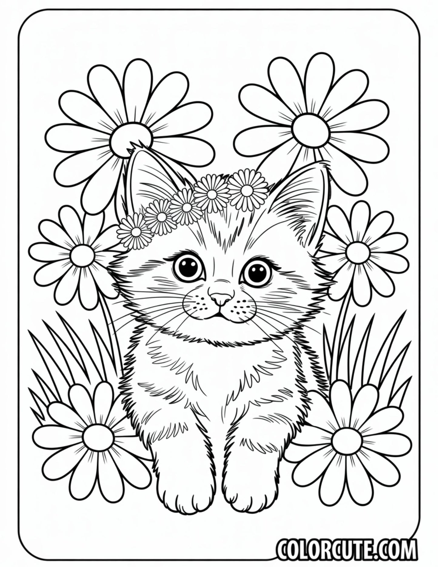 Cat Flower Coloring Pages | Free PDF Printables