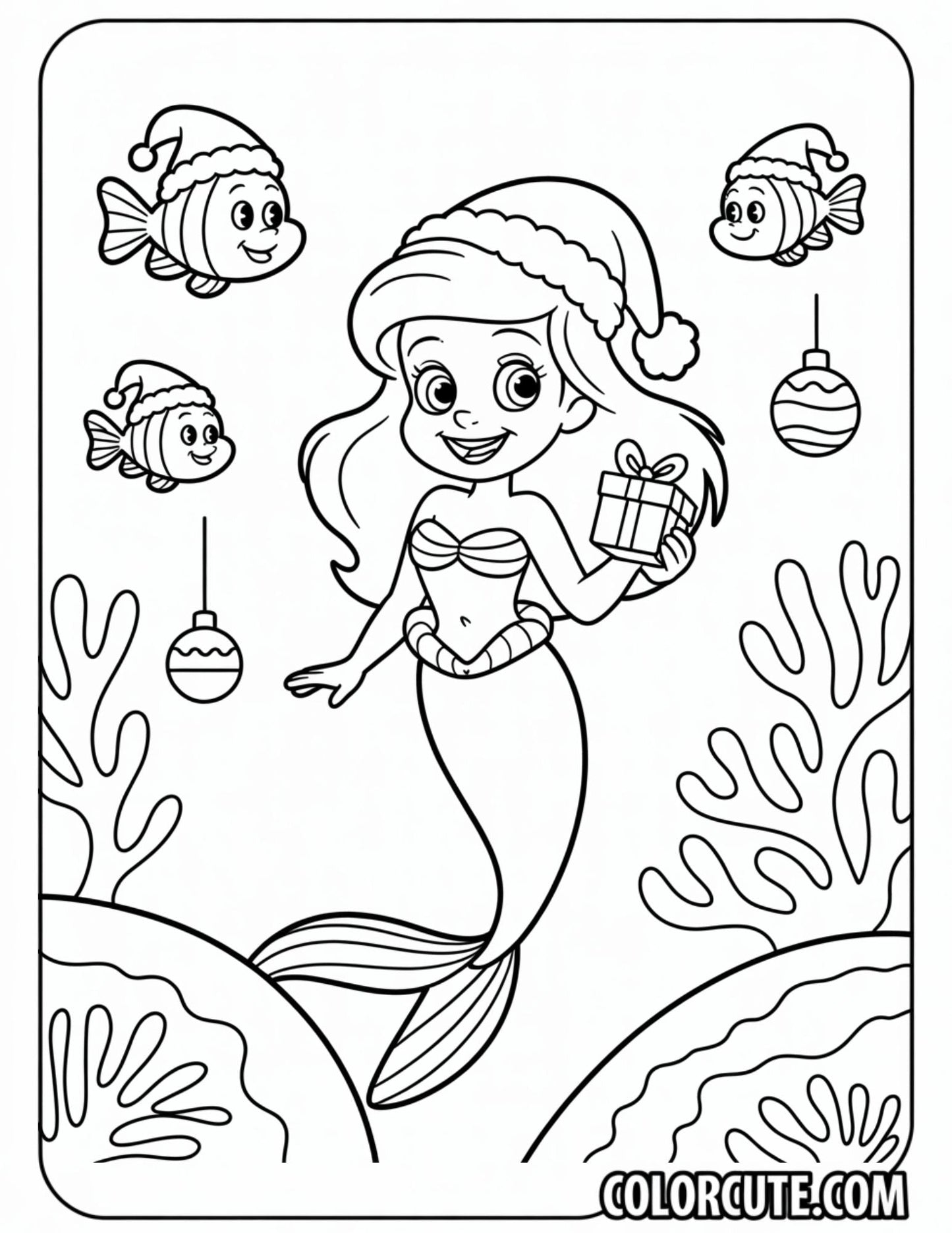Christmas Ariel Coloring Pages | Free PDF Printables