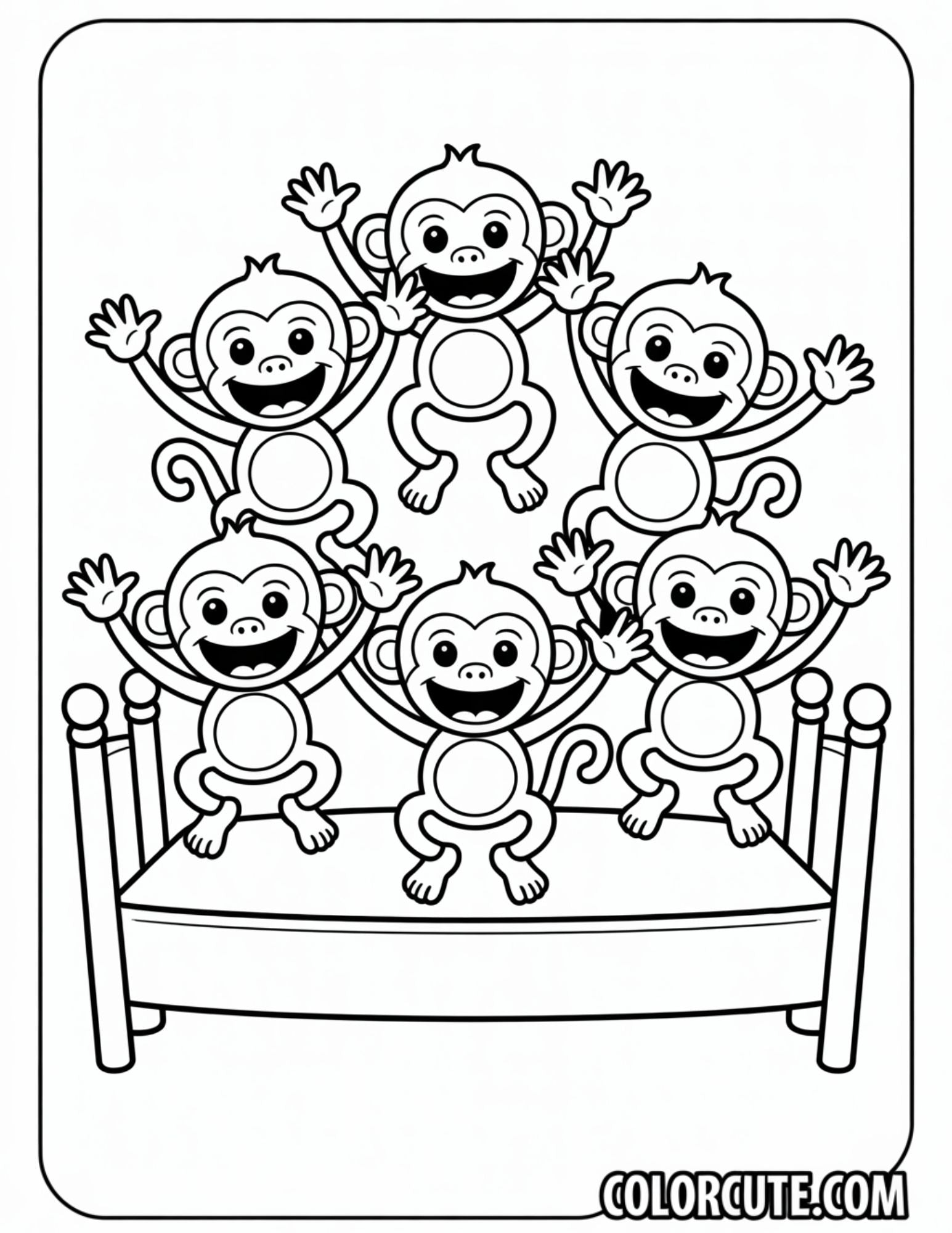 Five Little Monkeys Coloring Page Free PDF Printables Color Cute