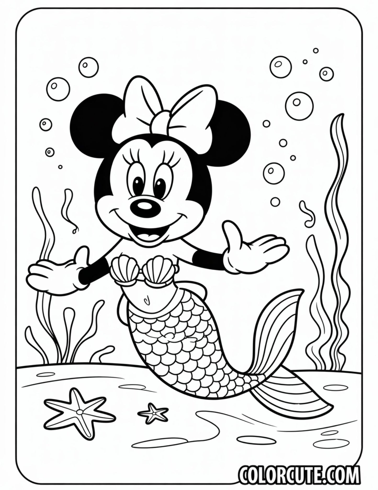 Mermaid Minnie Mouse Coloring Page | Free PDF Printables