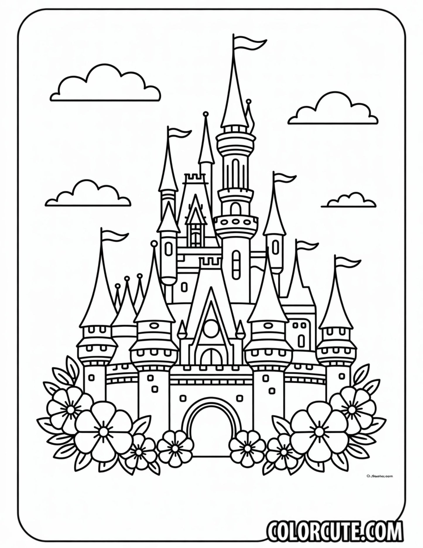 Flowers Disney Castle Coloring Page | Free PDF Printables