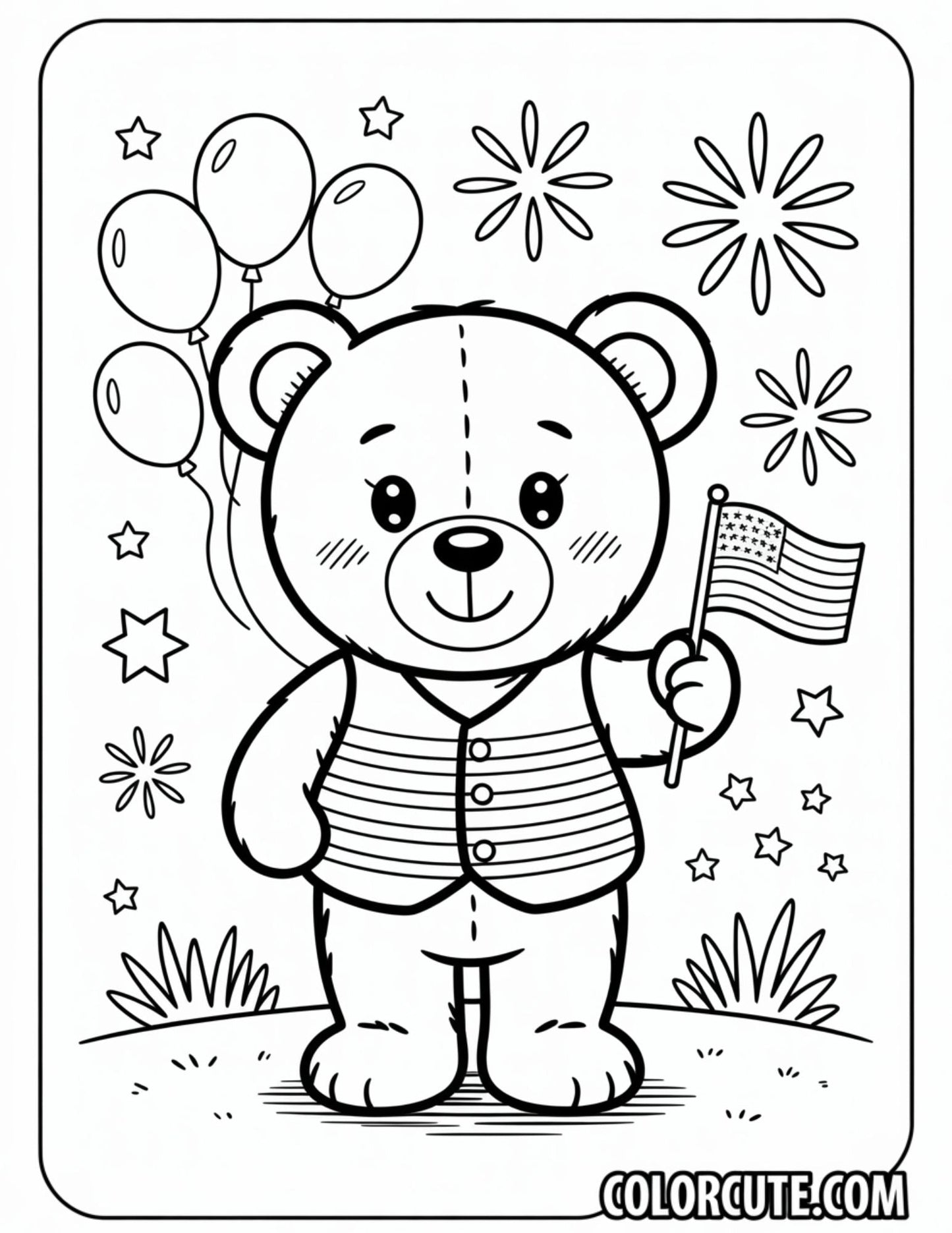 4th of July Bear Coloring Pages | Free PDF Printables