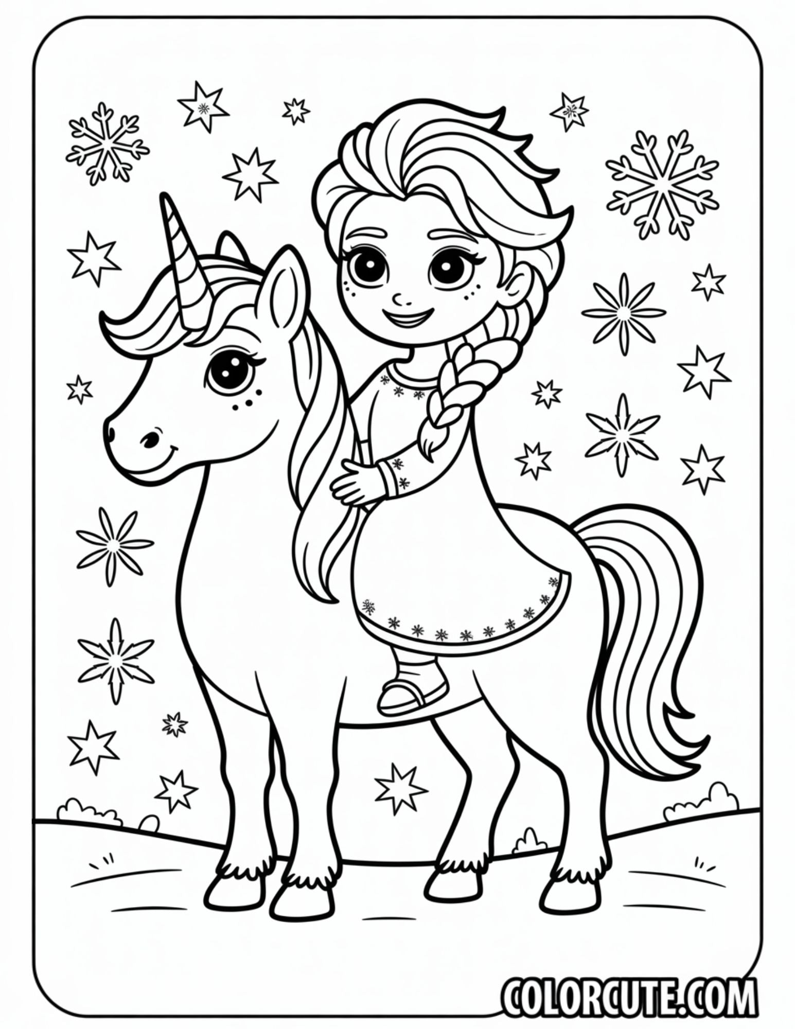 Unicorn and Elsa Coloring Pages - Free PDF Printables ??? Color Cute ...