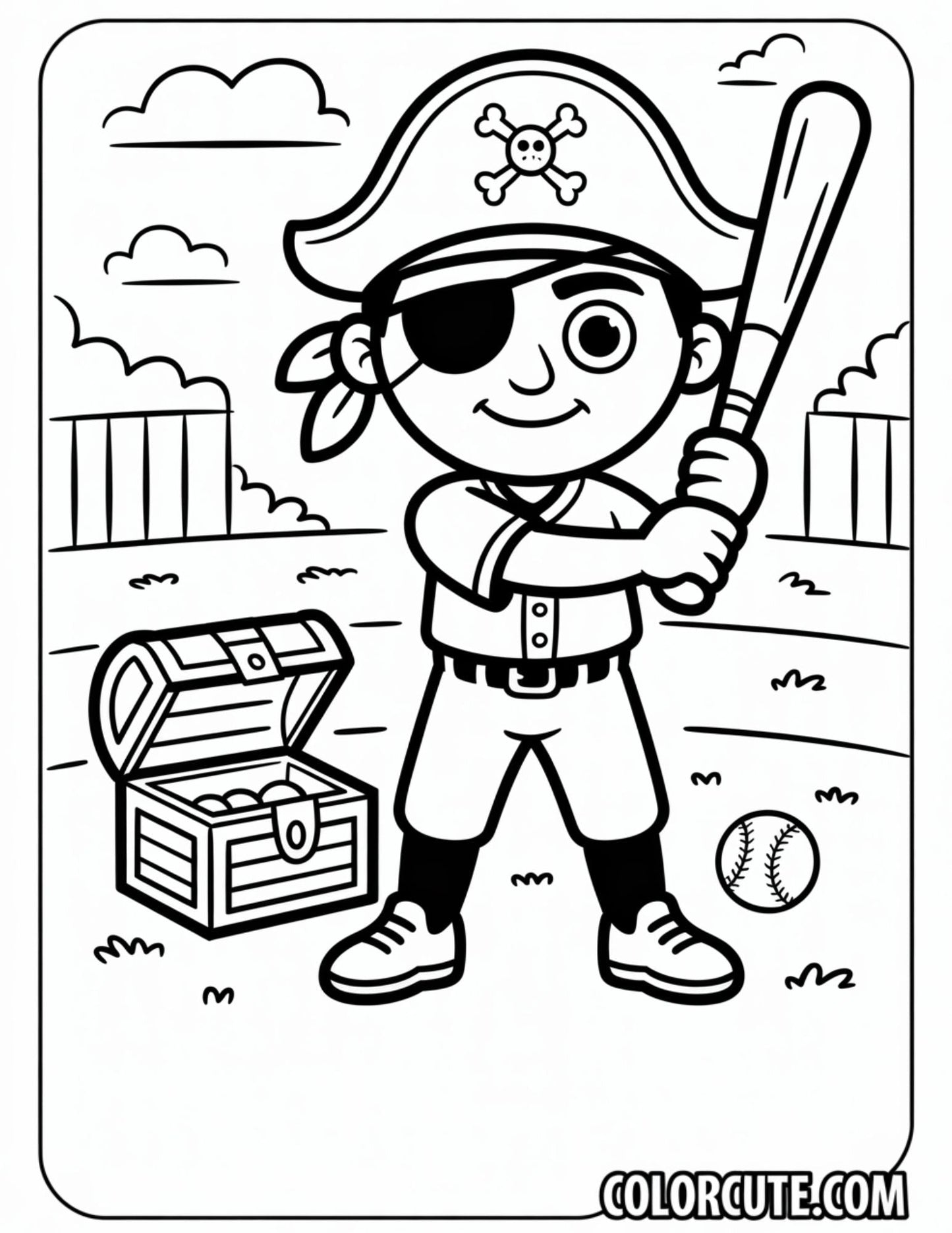 Baseball Pirate Coloring Pages | Free PDF Printables