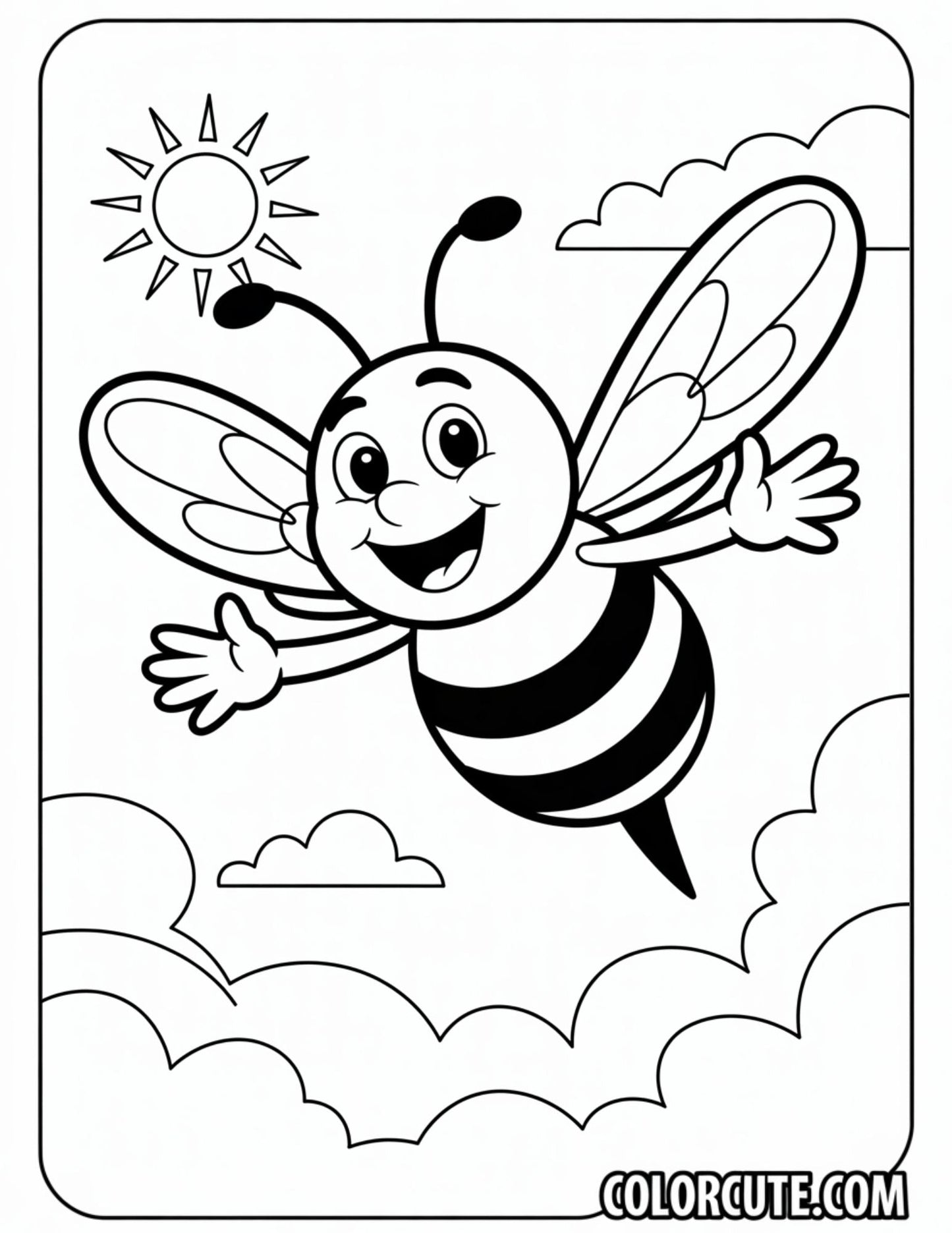 Cartoon Bee Coloring Page – Free PDF Printables
