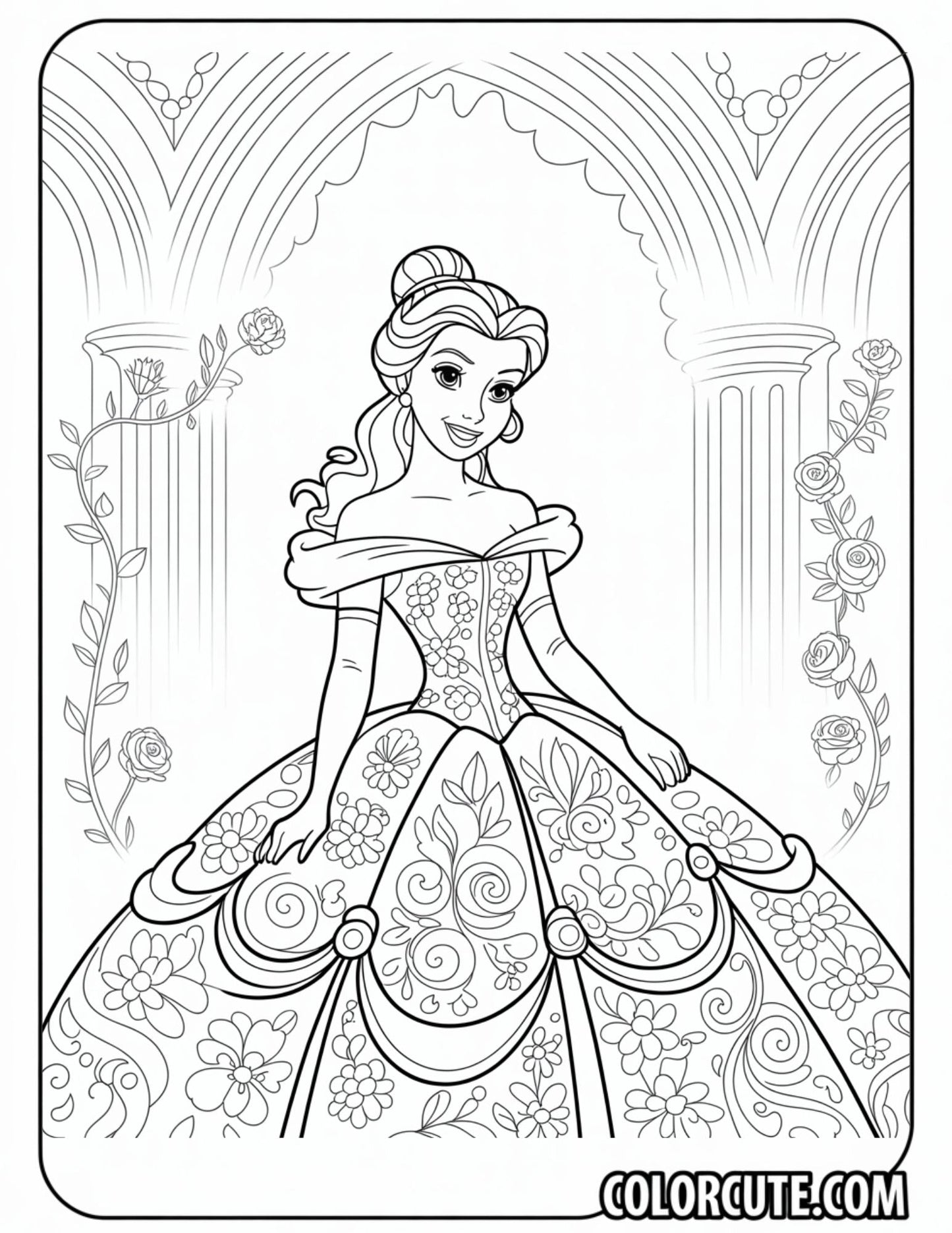 Ball Gown Belle Coloring Pages | Free PDF Printables