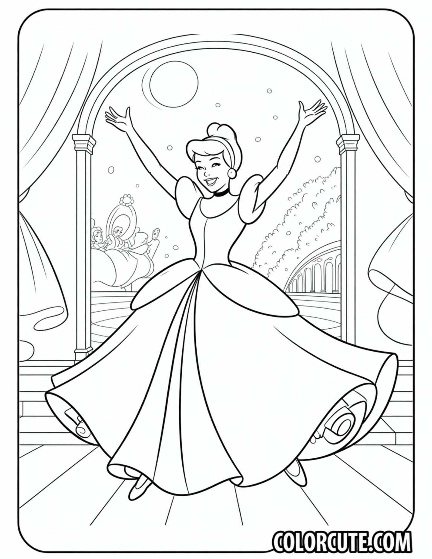 Happy Cinderella Coloring Pages | Free PDF Printables