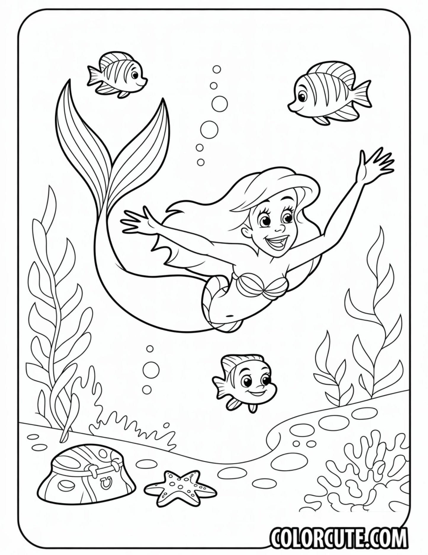 Underwater Ariel Coloring Pages | Free PDF Printables