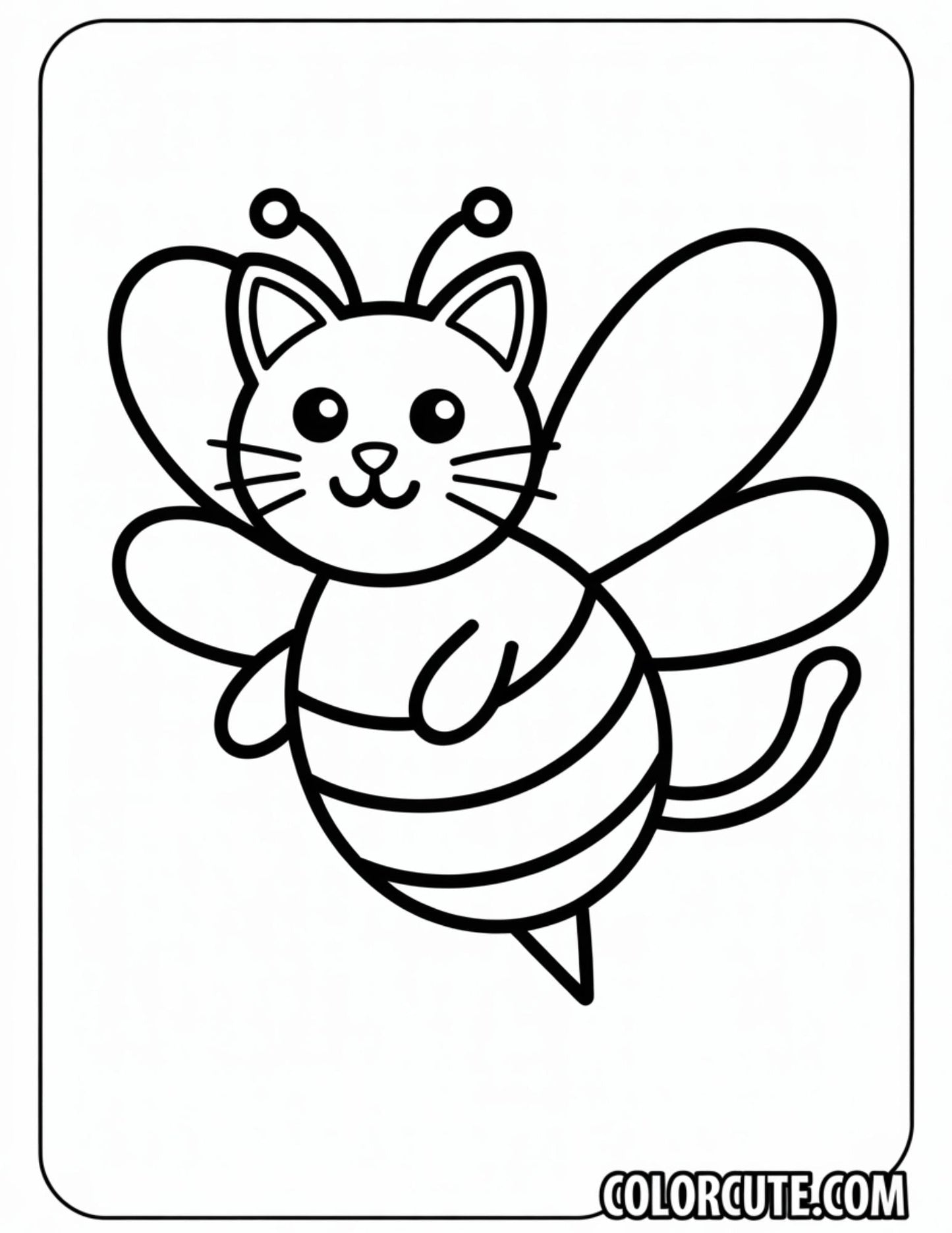 Cat Bee Coloring Page – Free PDF Printables