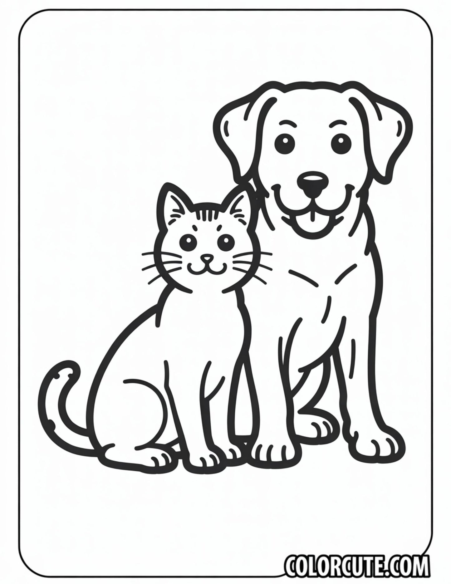 Puppy and Kitten Together Coloring Page | Free PDF Printables