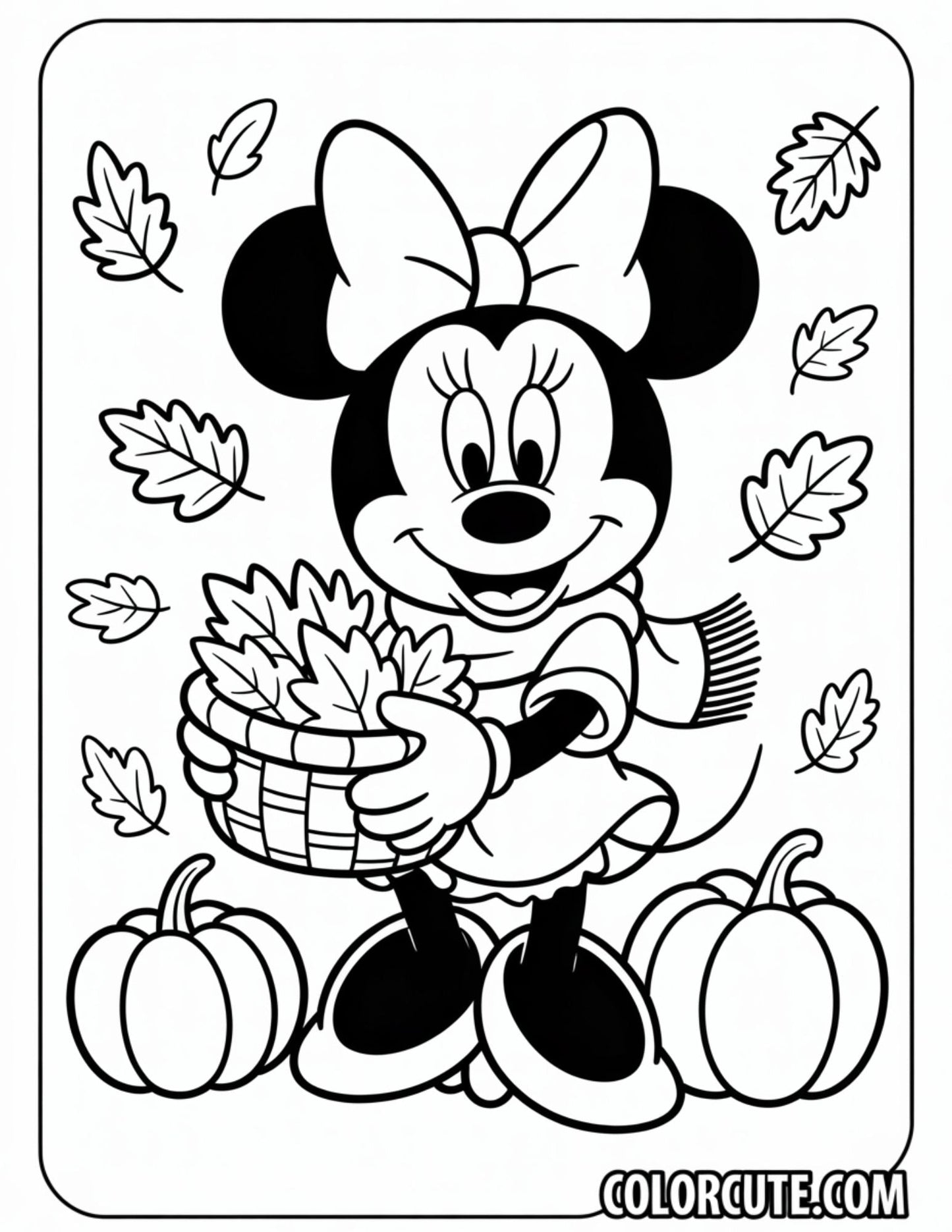 Fall Minnie Mouse Coloring Page | Free PDF Printables