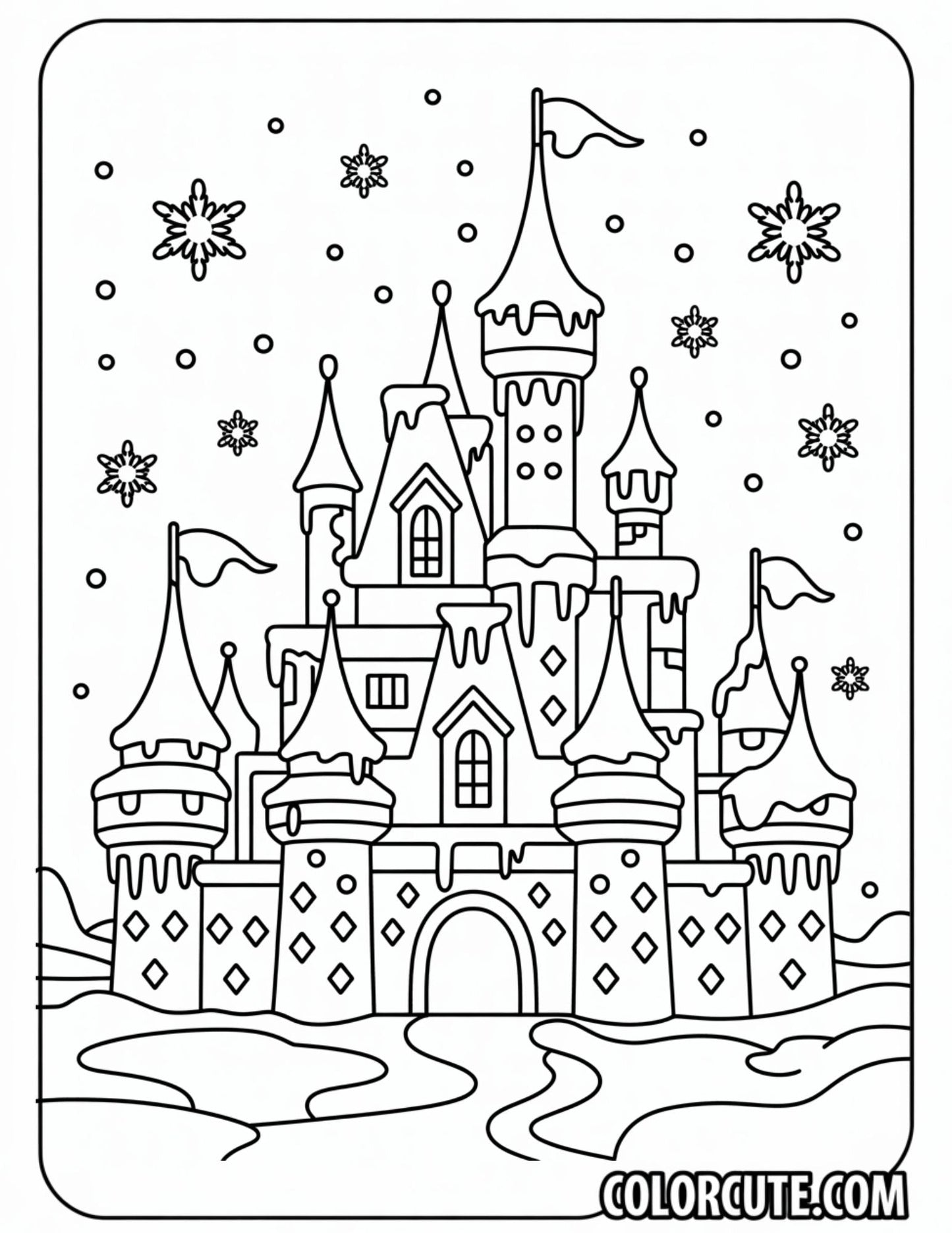 Winter Disney Castle Coloring Page | Free PDF Printables