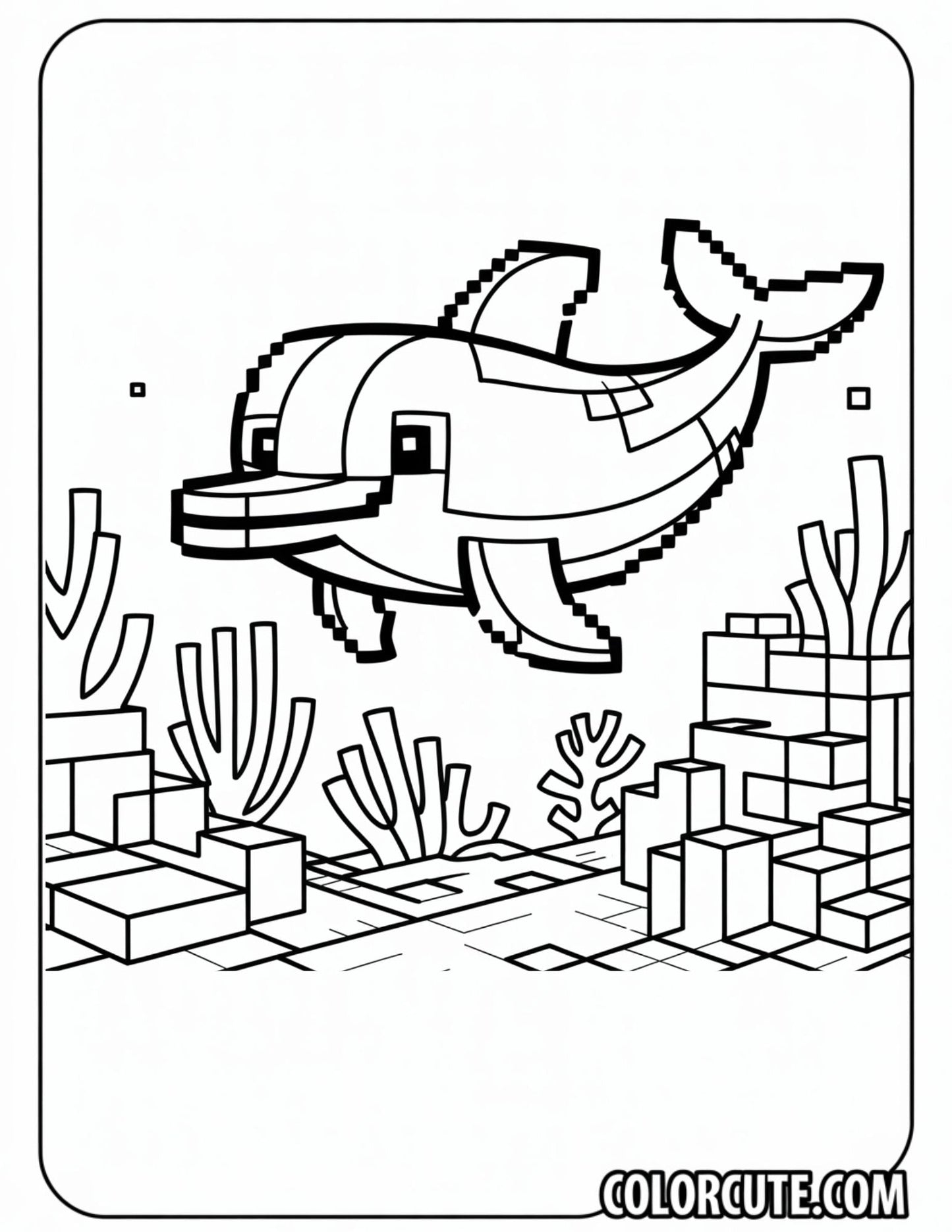 Minecraft Dolphin Underwater Scene Coloring Page | Free PDF Printables