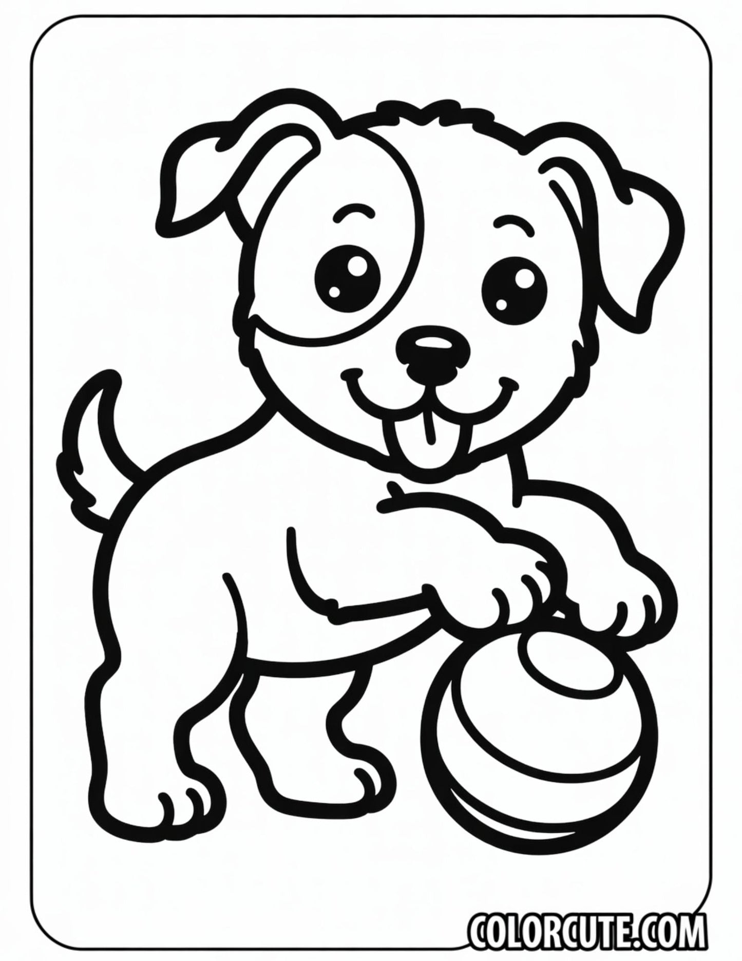 Puppy Playing with a Ball Coloring Page | Free PDF Printables