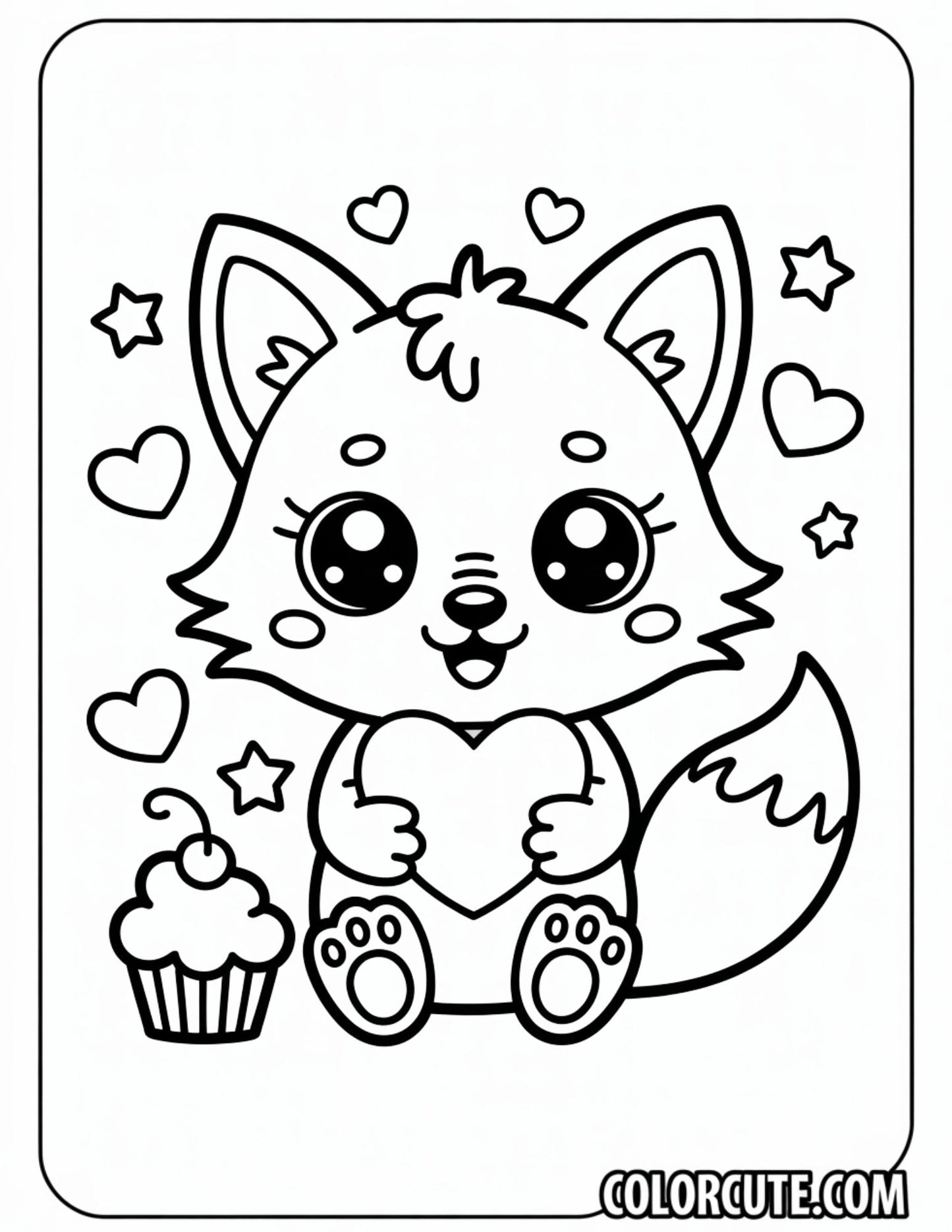 Fox with Hearts Coloring Pages | Free PDF Printables
