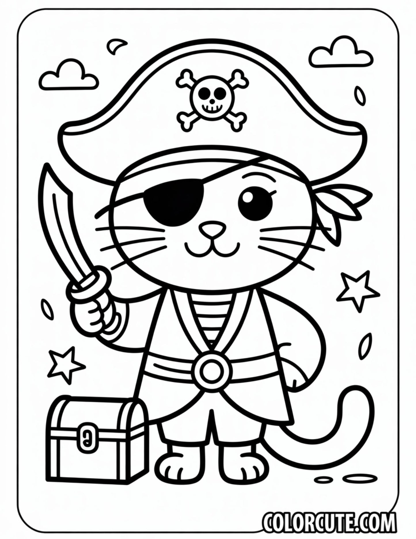 Cat Pirate Costume Coloring Pages | Free PDF Printables