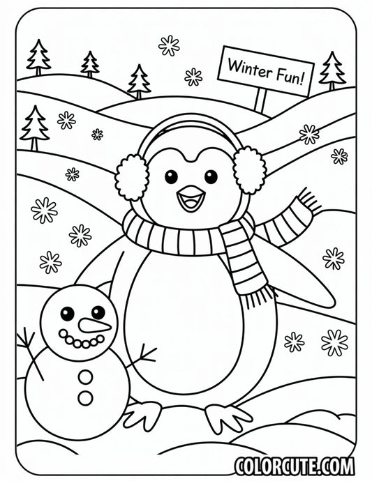 Snow Penguin Coloring Page | Free PDF Printables