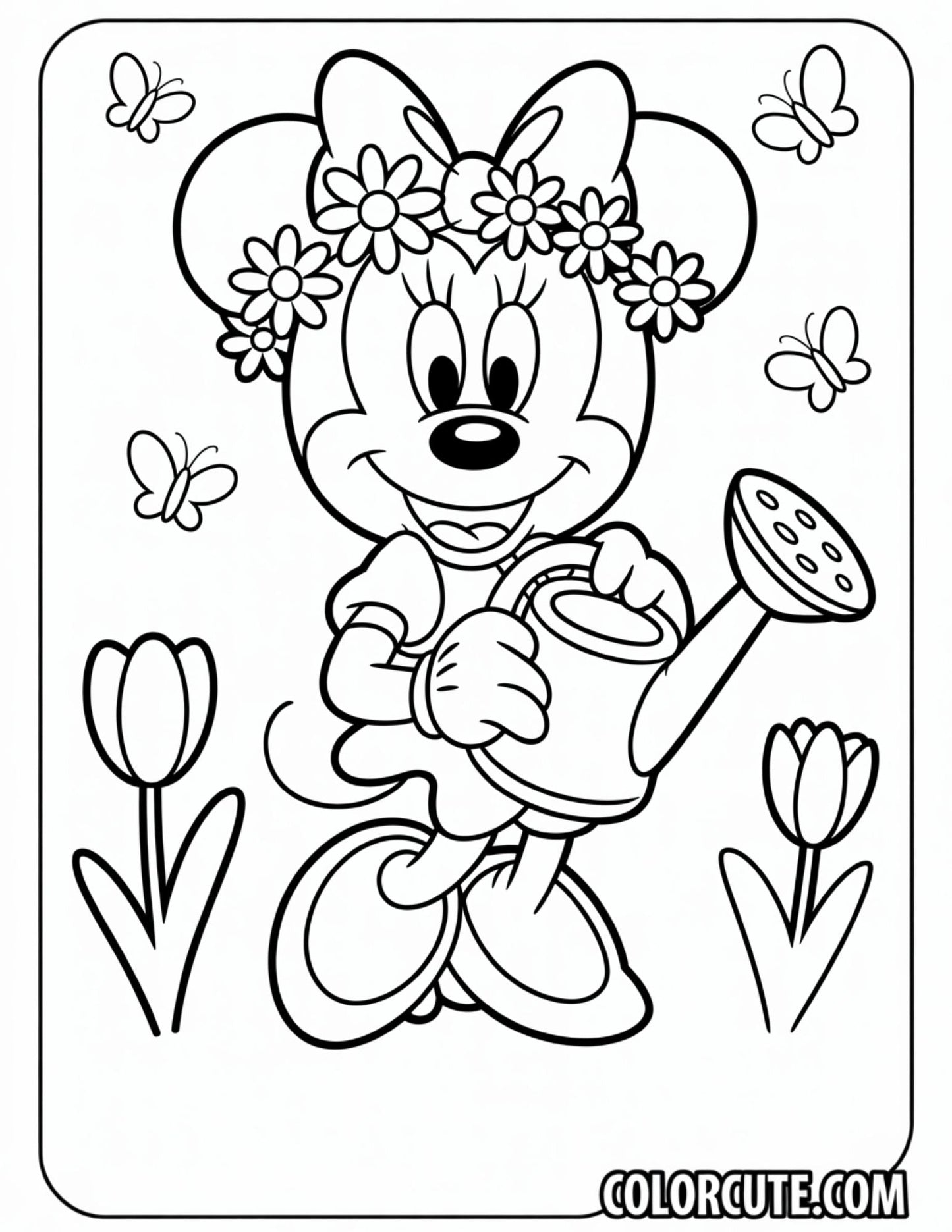 Spring Minnie Mouse Coloring Page | Free PDF Printables