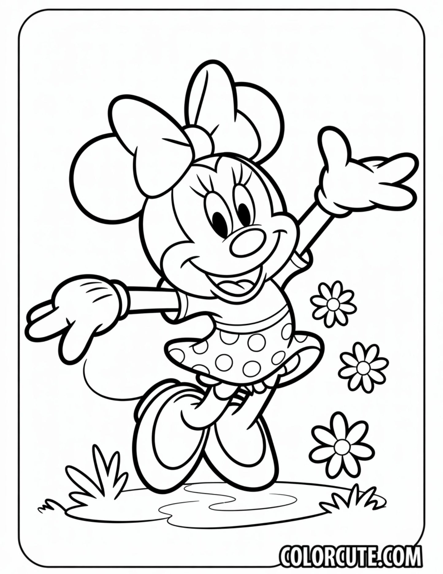 Kawaii Minnie Mouse Coloring Page | Free PDF Printables