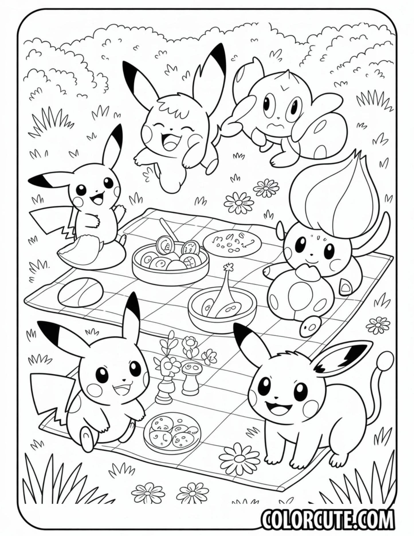 Pokémon Picnic Scene Coloring Pages | Free PDF Printables