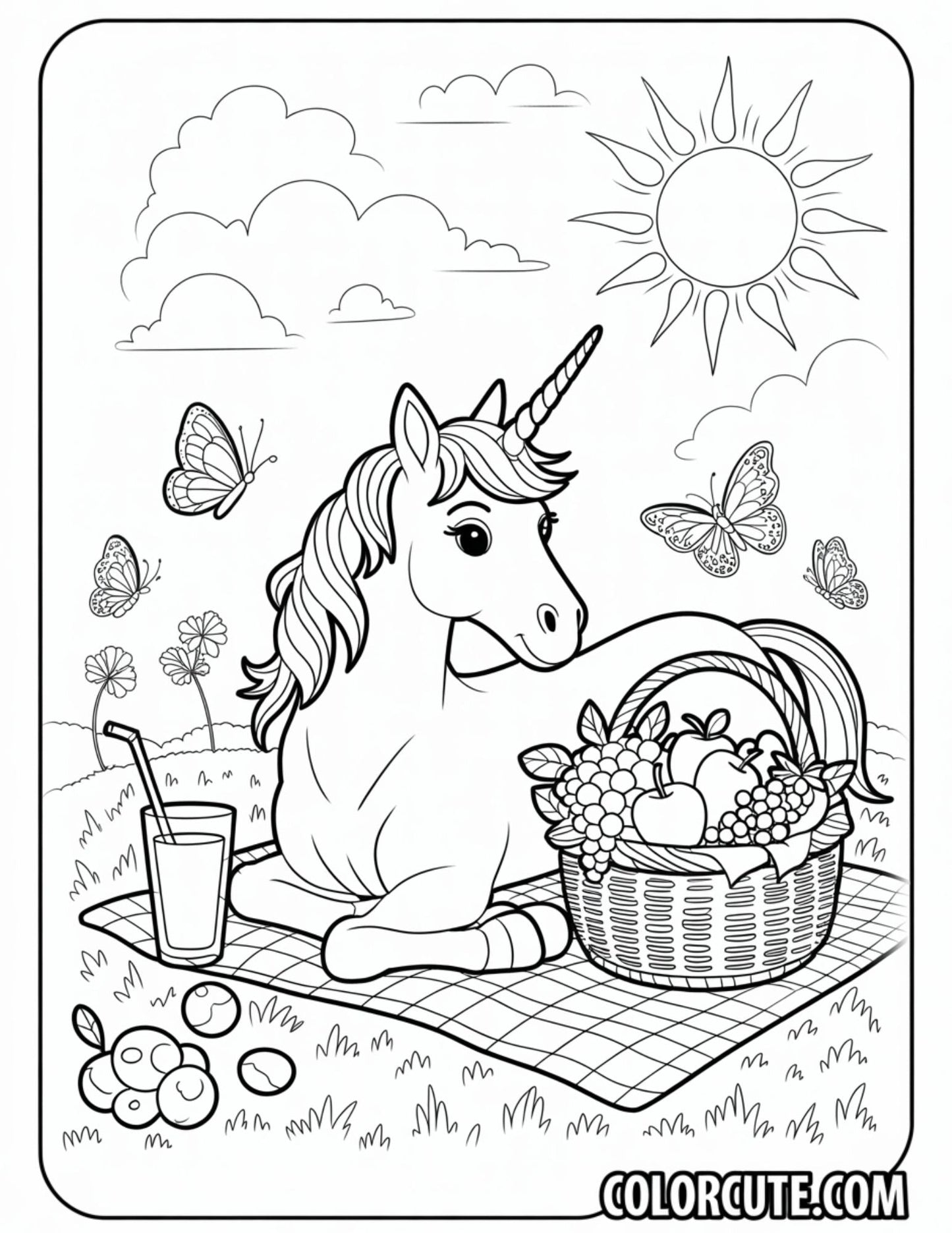 Unicorn Picnic Coloring Pages | Free PDF Printables
