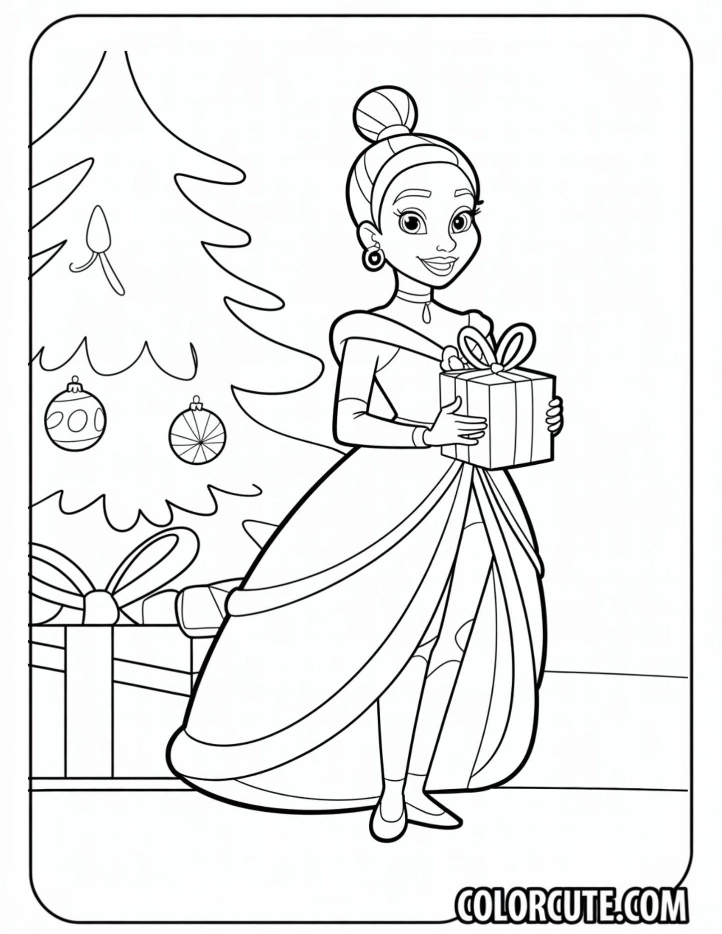 Christmas Tiana Coloring Pages | Free PDF Printables