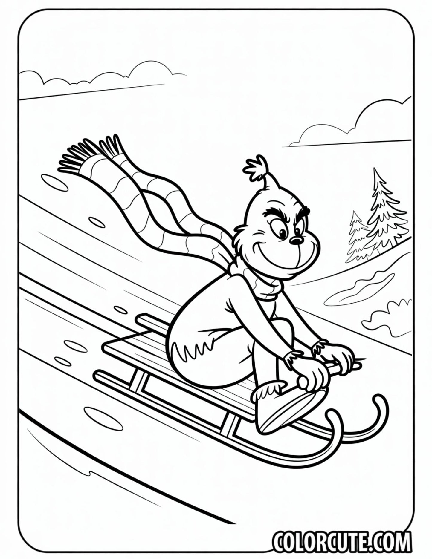 Sledding Grinch Coloring Page | Free PDF Printables