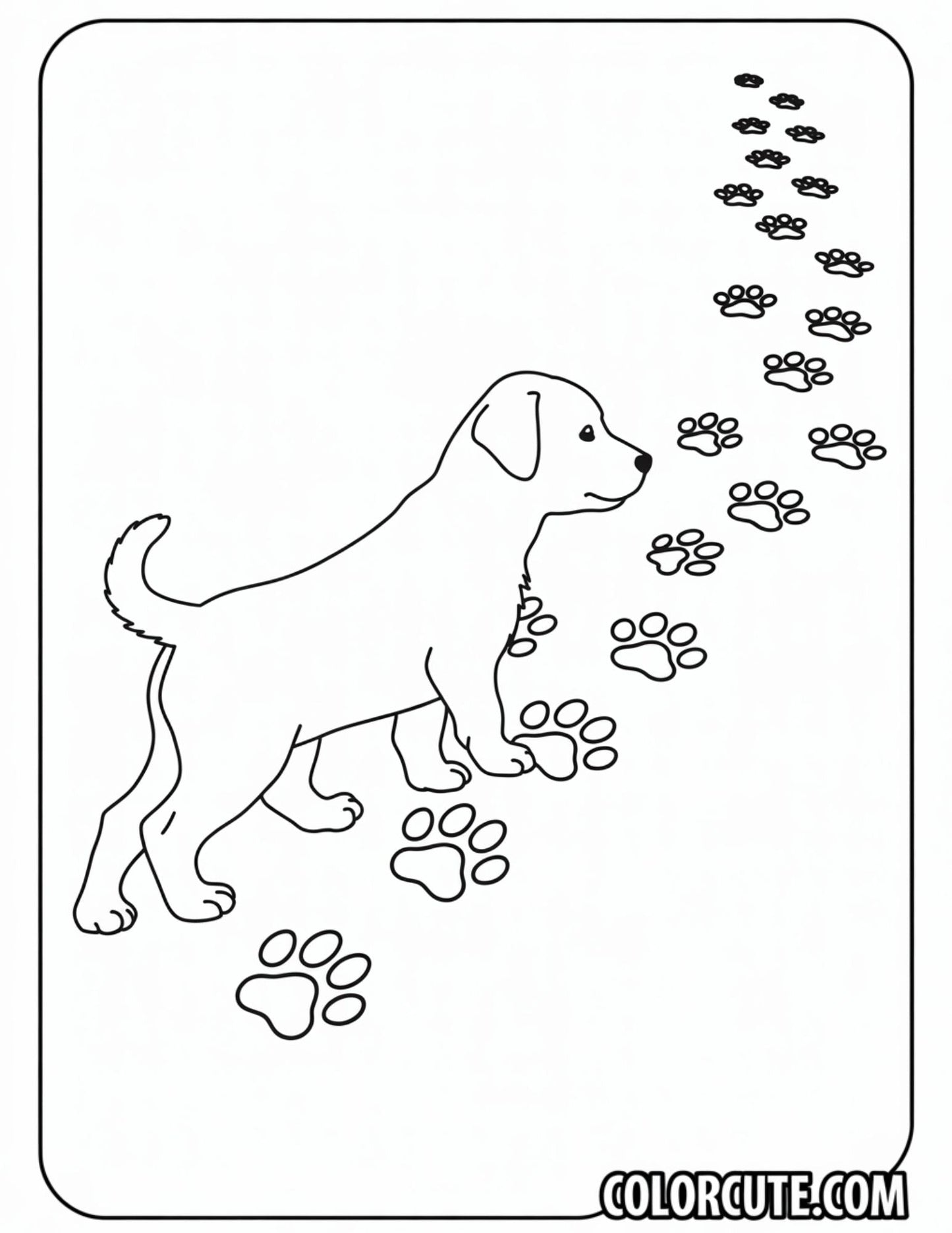 Puppy and Paw Prints Trail Coloring Page | Free PDF Printables