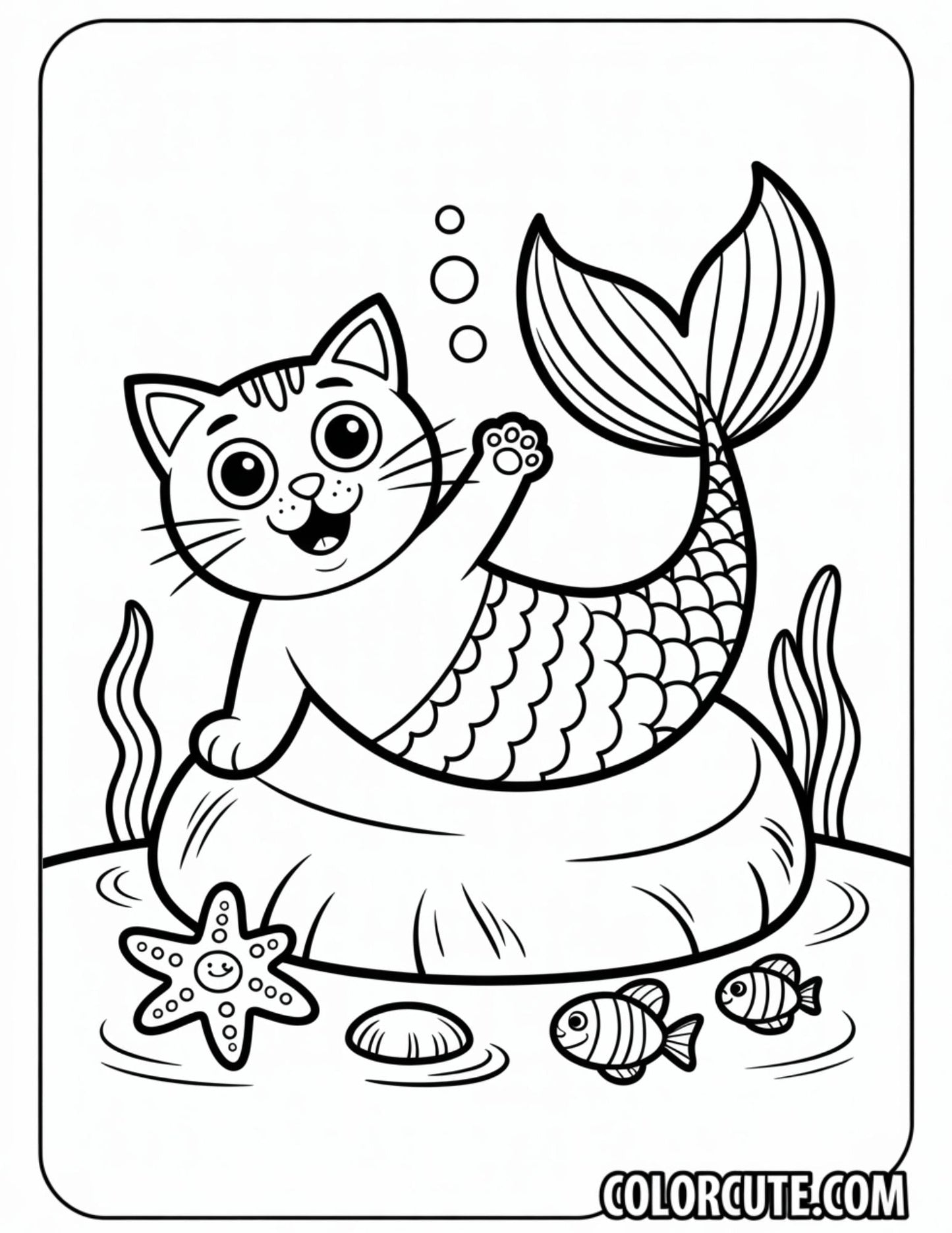 Cute Cat Mermaid Coloring Pages | Free PDF Printables