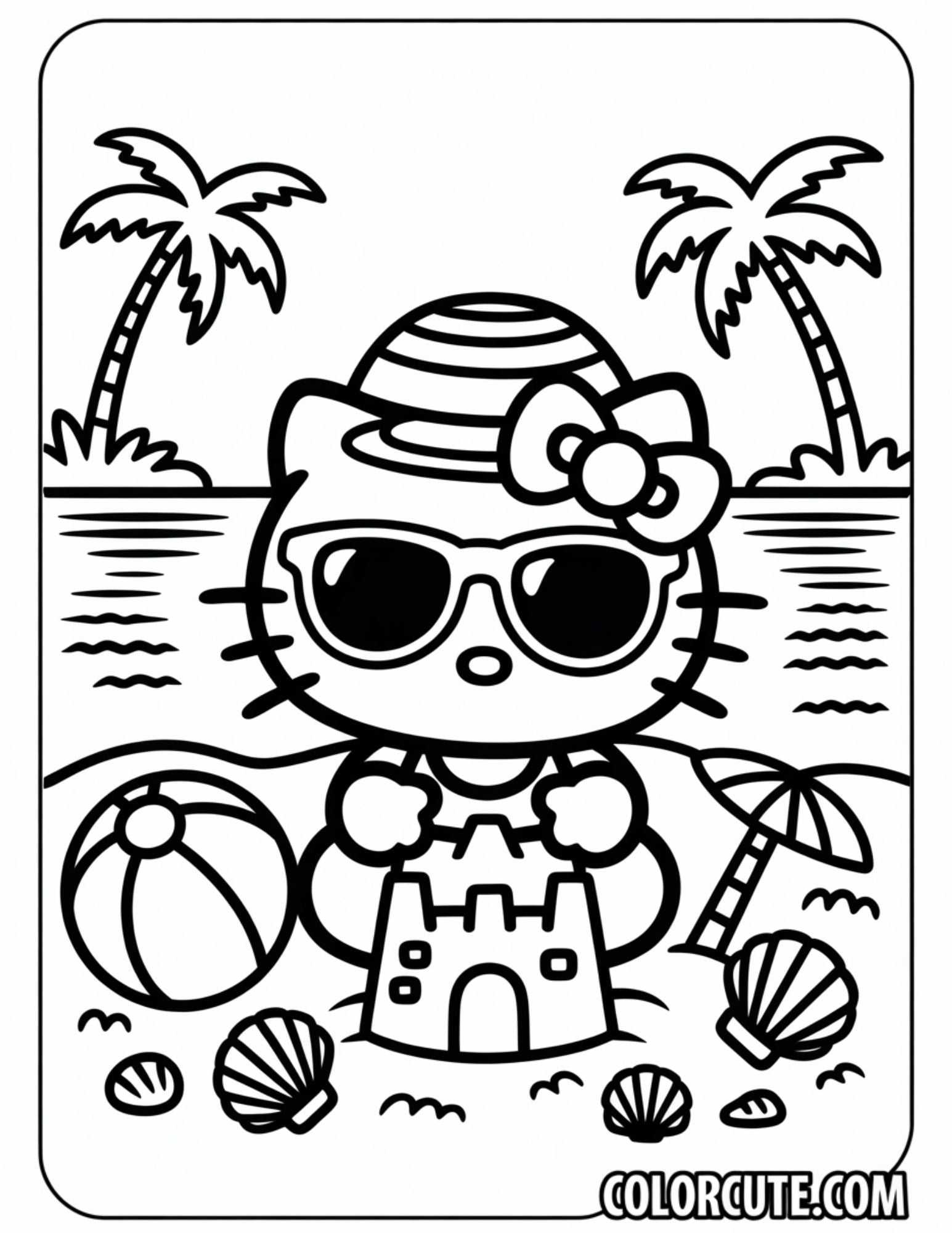 Hello Kitty Beach Coloring Sheet