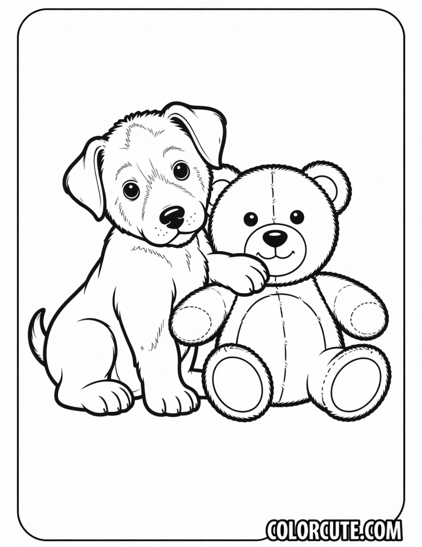 Puppy with a Teddy Bear Coloring Page | Free PDF Printables