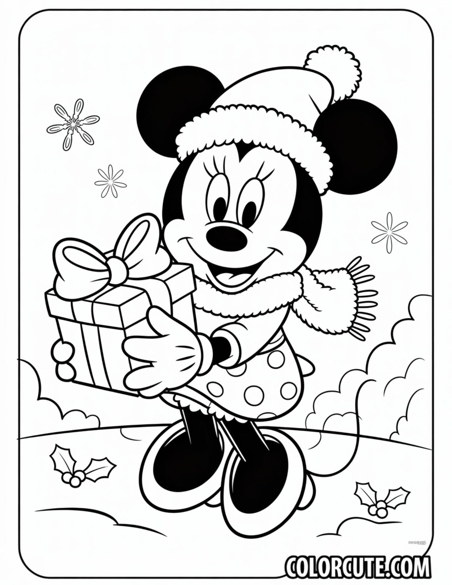 Christmas Minnie Mouse Coloring Page | Free PDF Printables