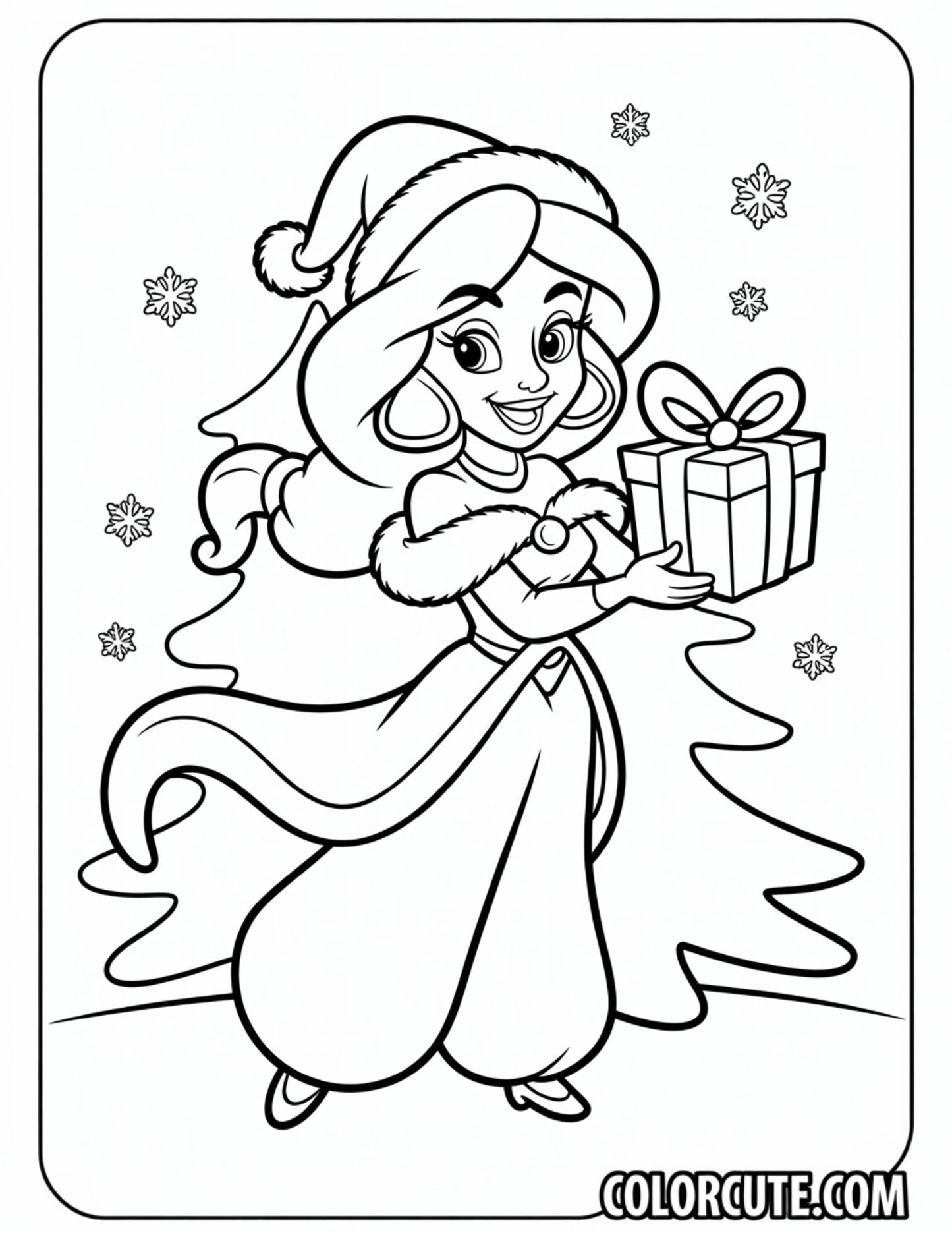 Christmas Jasmine Coloring Page | Free PDF Printables