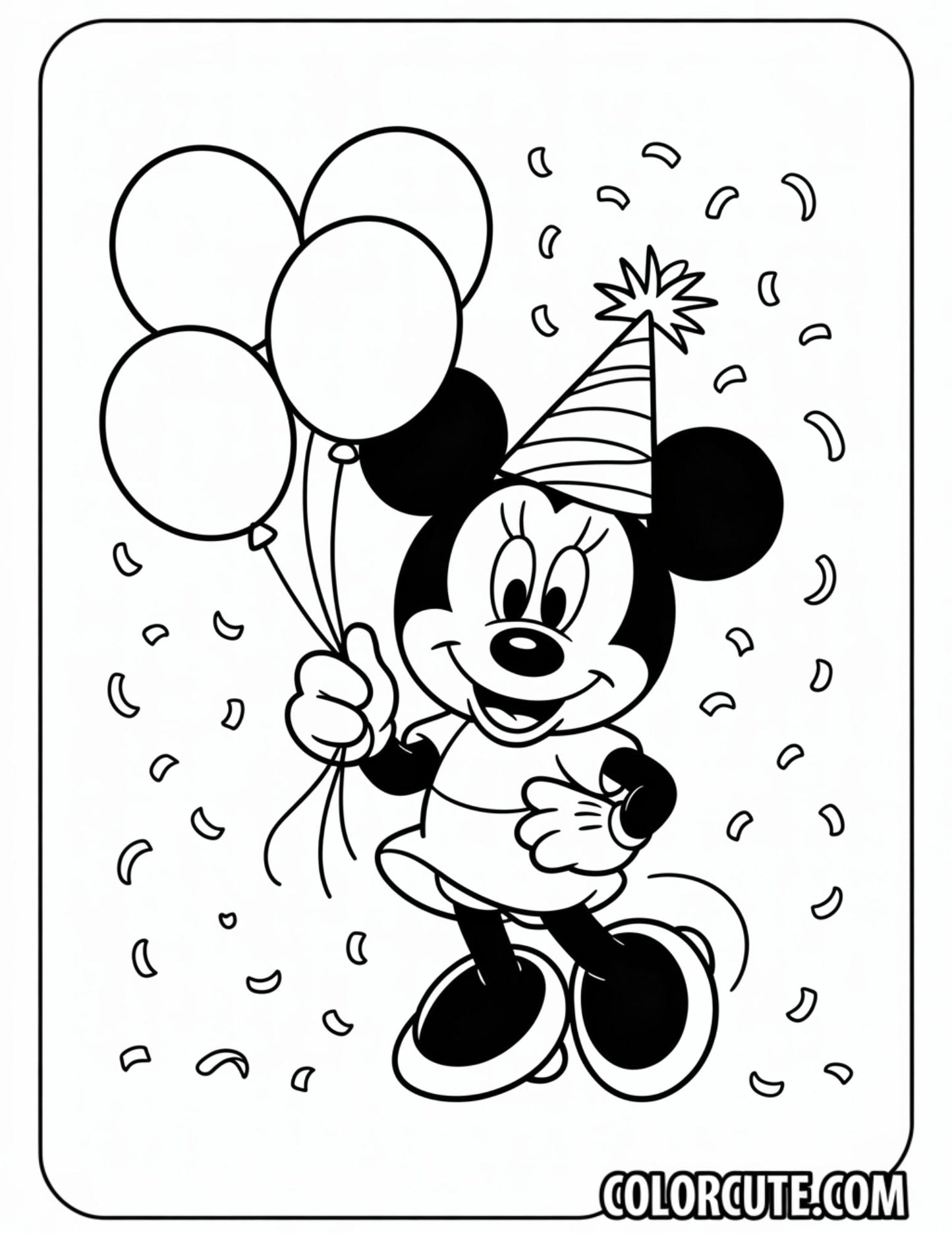 Birthday Minnie Mouse Coloring Page | Free PDF Printables
