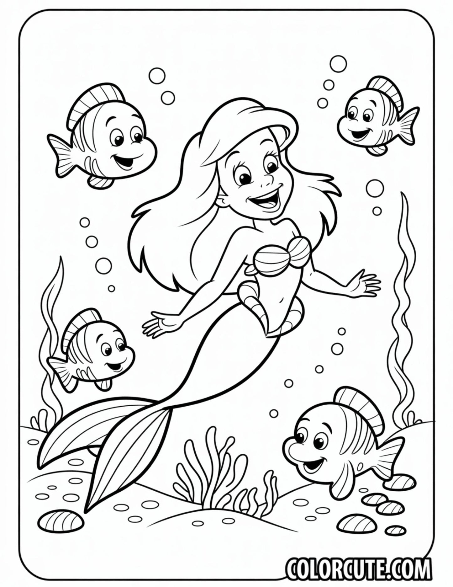 Happy Ariel Coloring Pages | Free PDF Printables