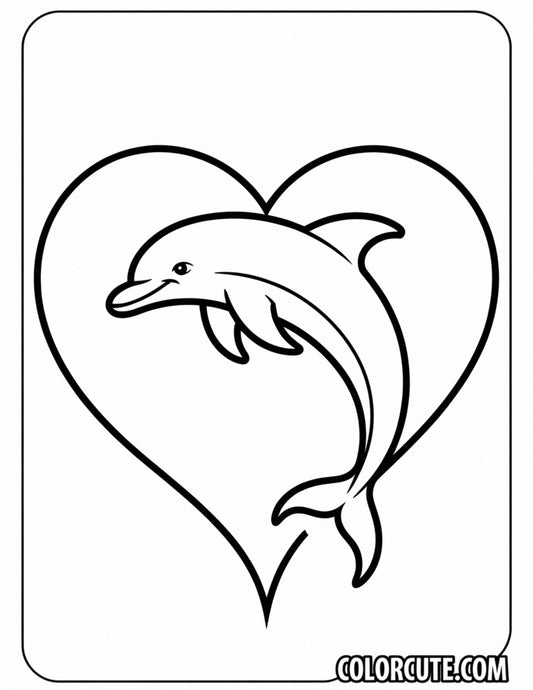 Heart Dolphin Coloring Page | Free PDF Printables