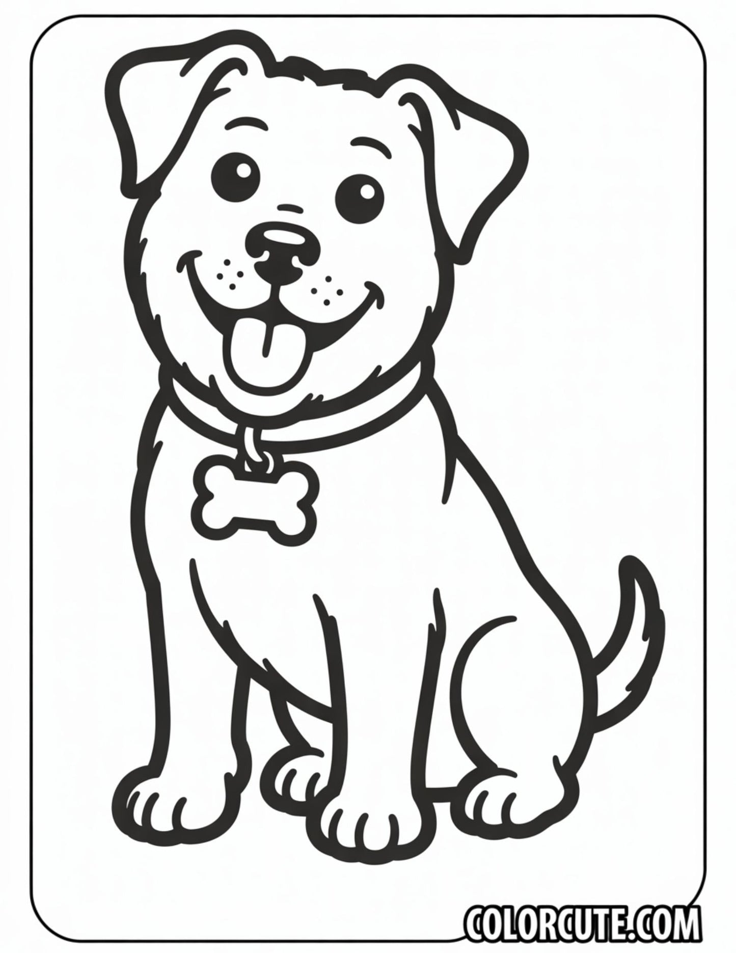 Smiling Puppy with a Collar Coloring Page | Free PDF Printables