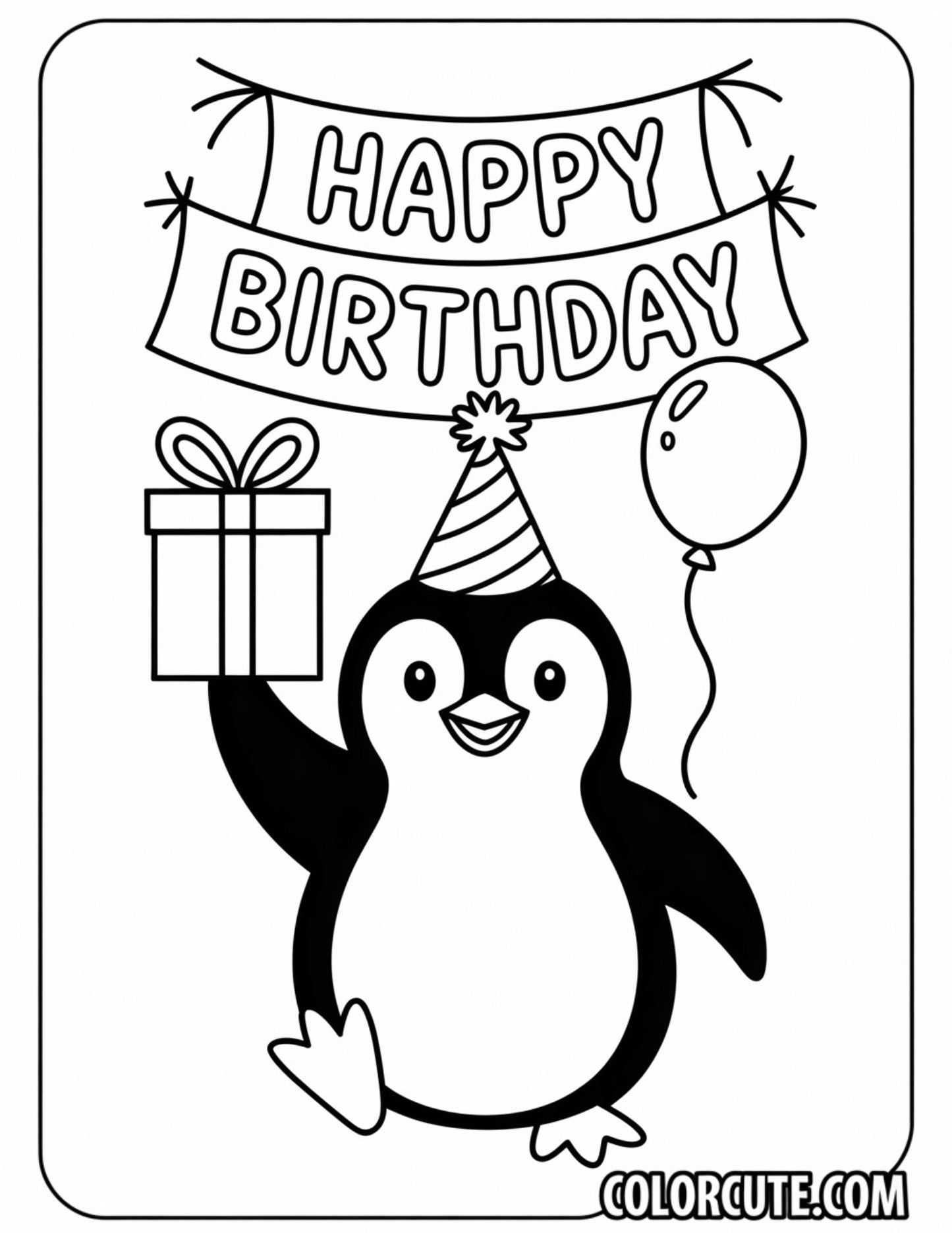 Birthday Penguin Coloring Page | Free PDF Printables