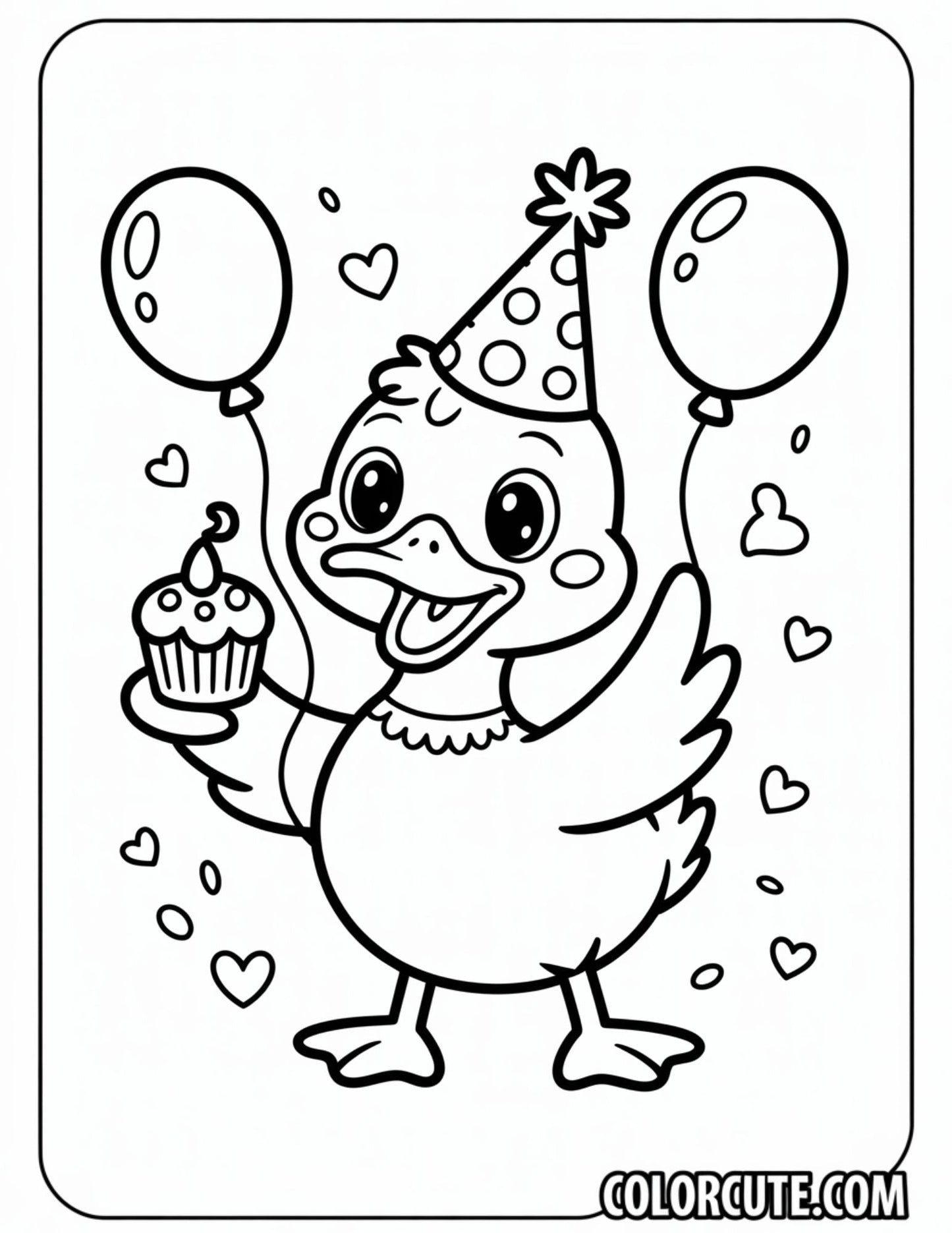 Birthday Duck Coloring Page | Free PDF Printables
