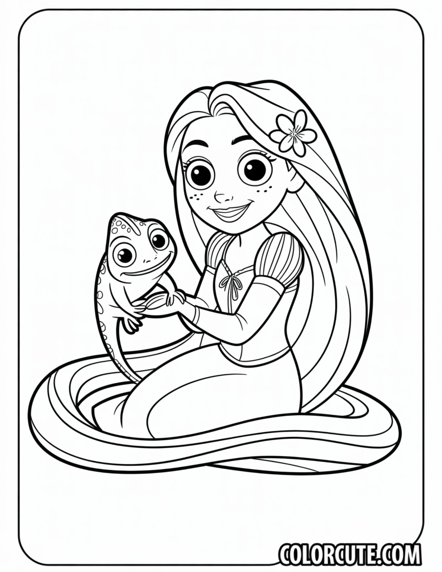 Pascal Rapunzel Coloring Page | Free PDF Printables – Color Cute - Free ...