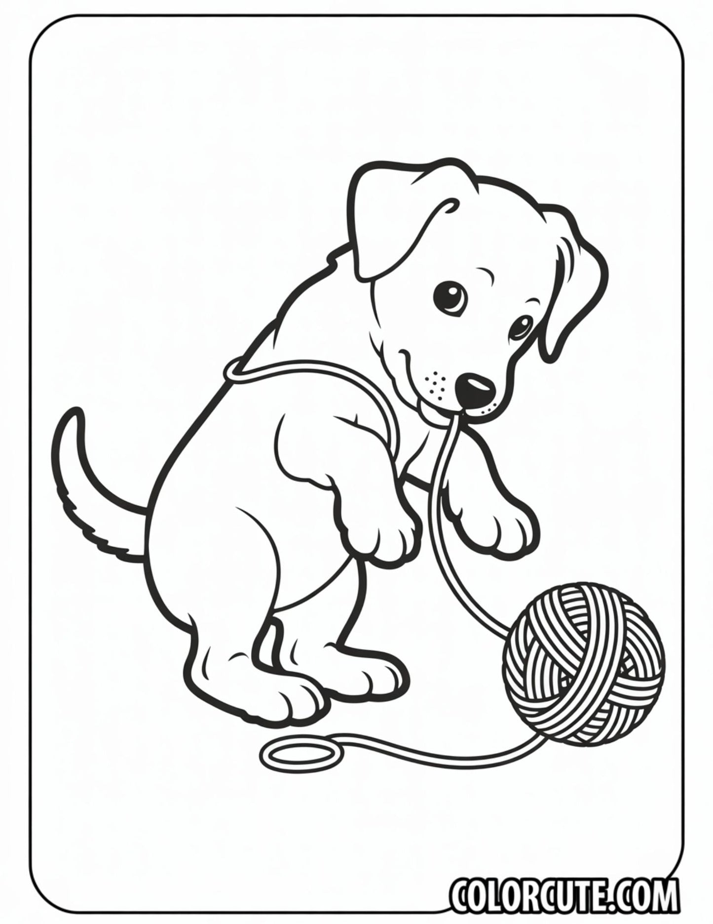 Puppy Playing with a Ball of Yarn Coloring Page | Free PDF Printables
