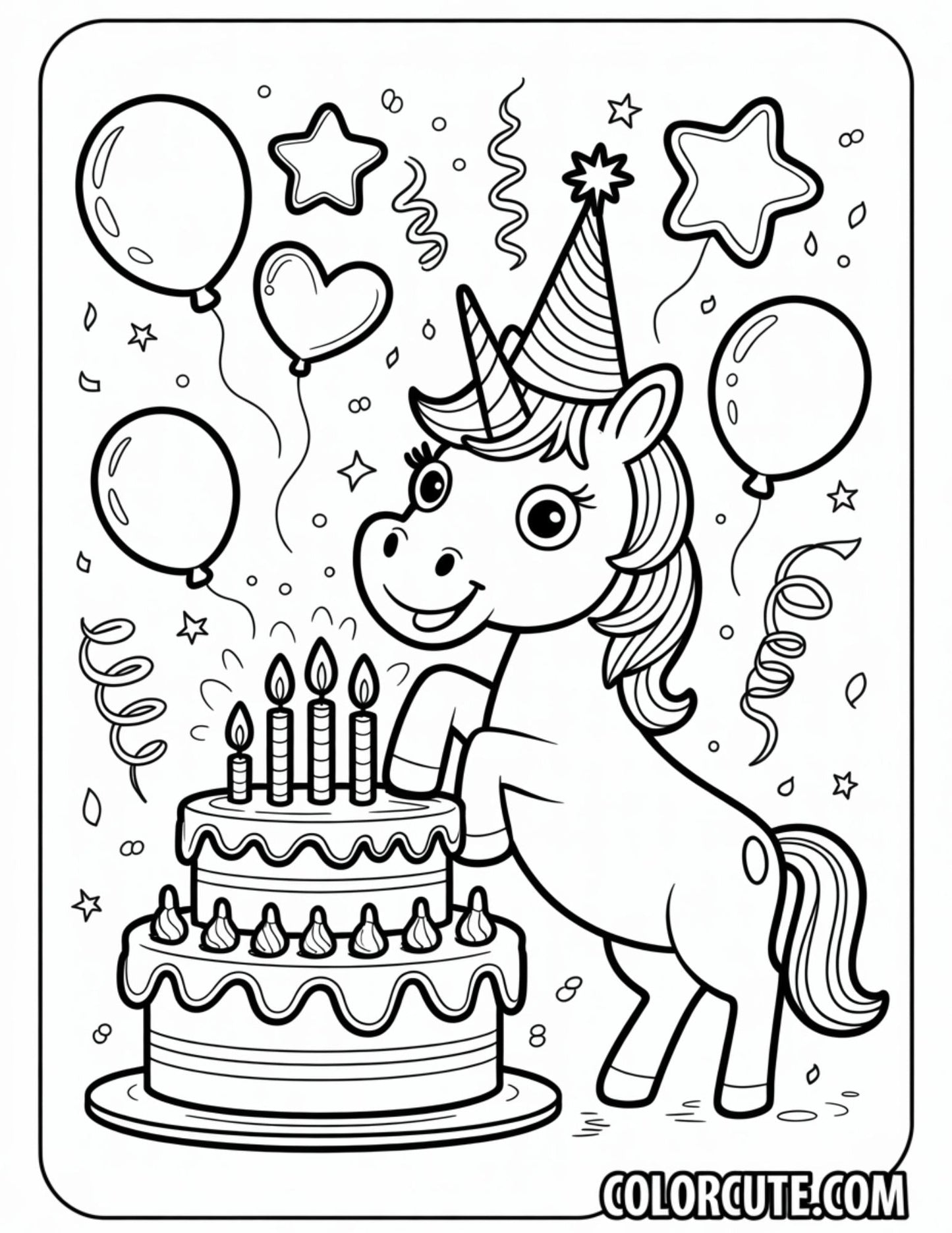 Birthday Unicorn Coloring Pages | Free PDF Printables