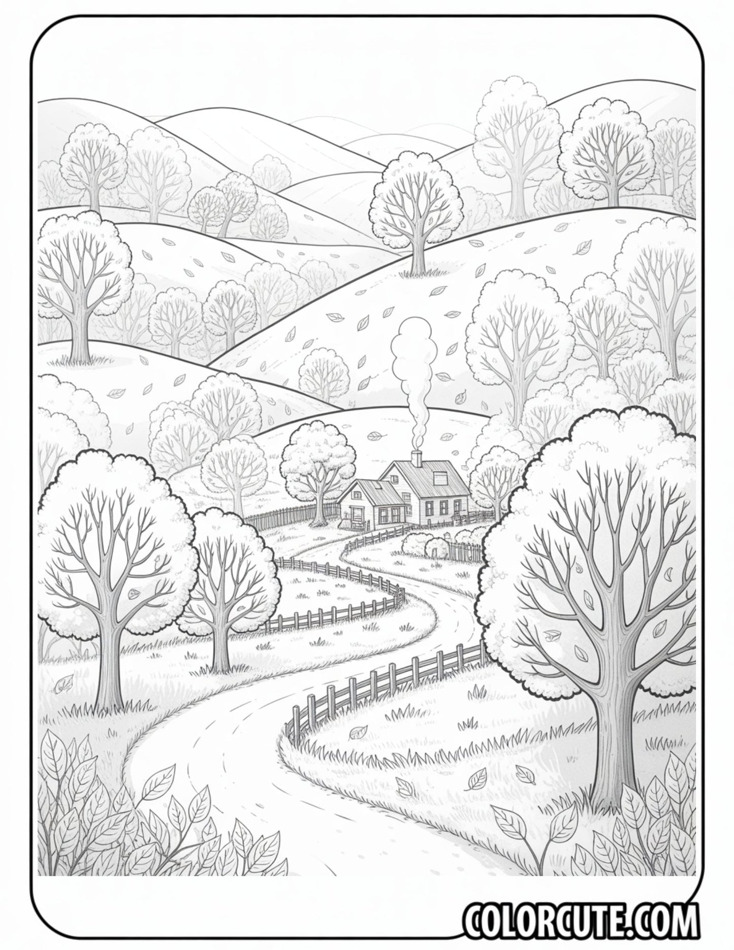 Fall Landscape Coloring Pages | Free PDF Printables