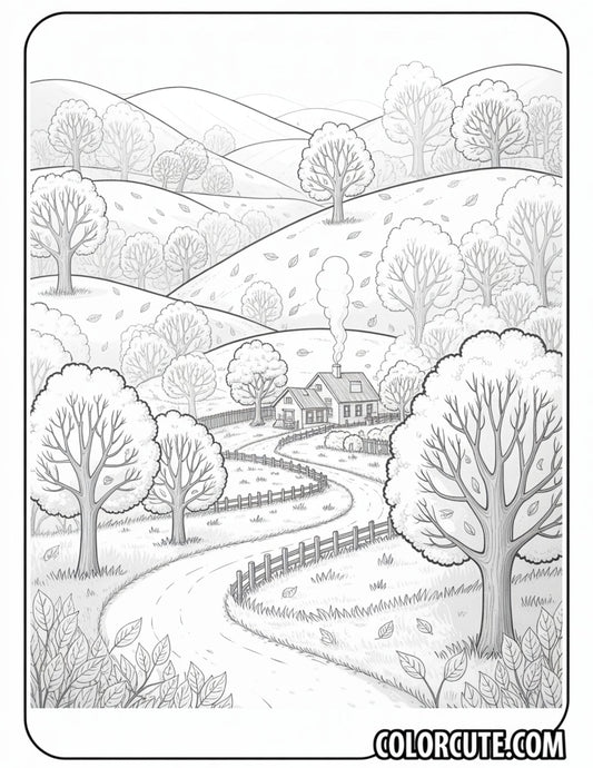 Fall Landscape Coloring Pages | Free PDF Printables