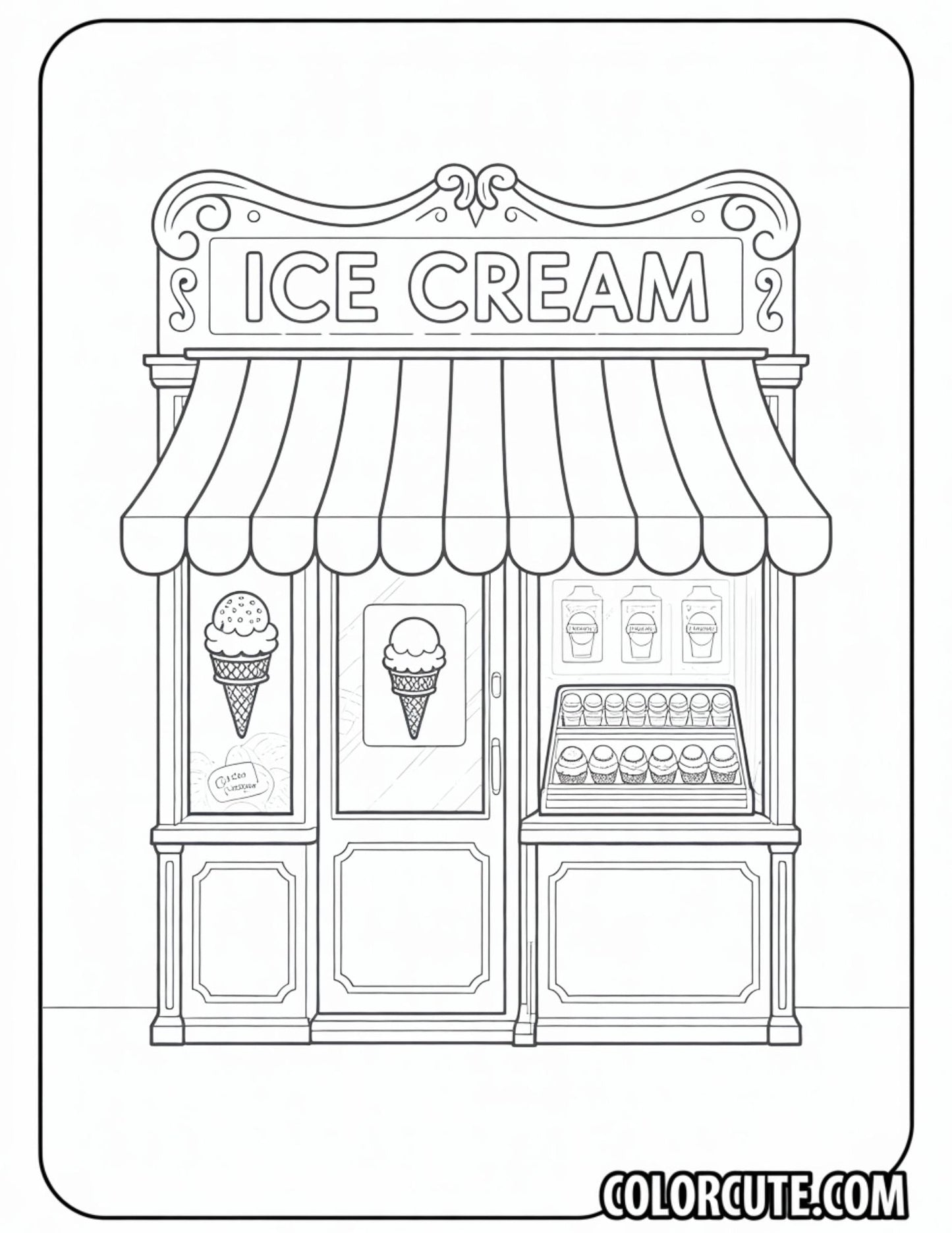 Ice Cream Shop Coloring Page | Free PDF Printables