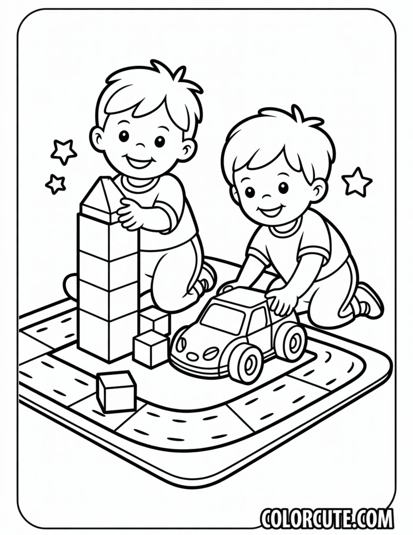 Playing Preschool Coloring Pages | Free PDF Printables