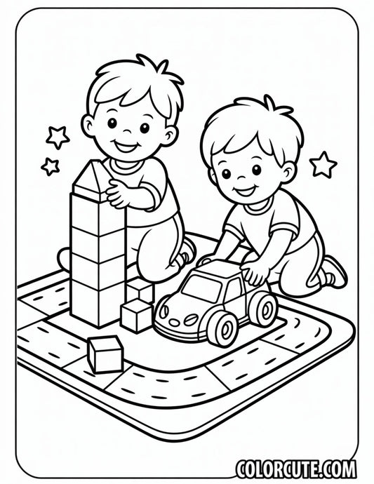 Playing Preschool Coloring Pages | Free PDF Printables